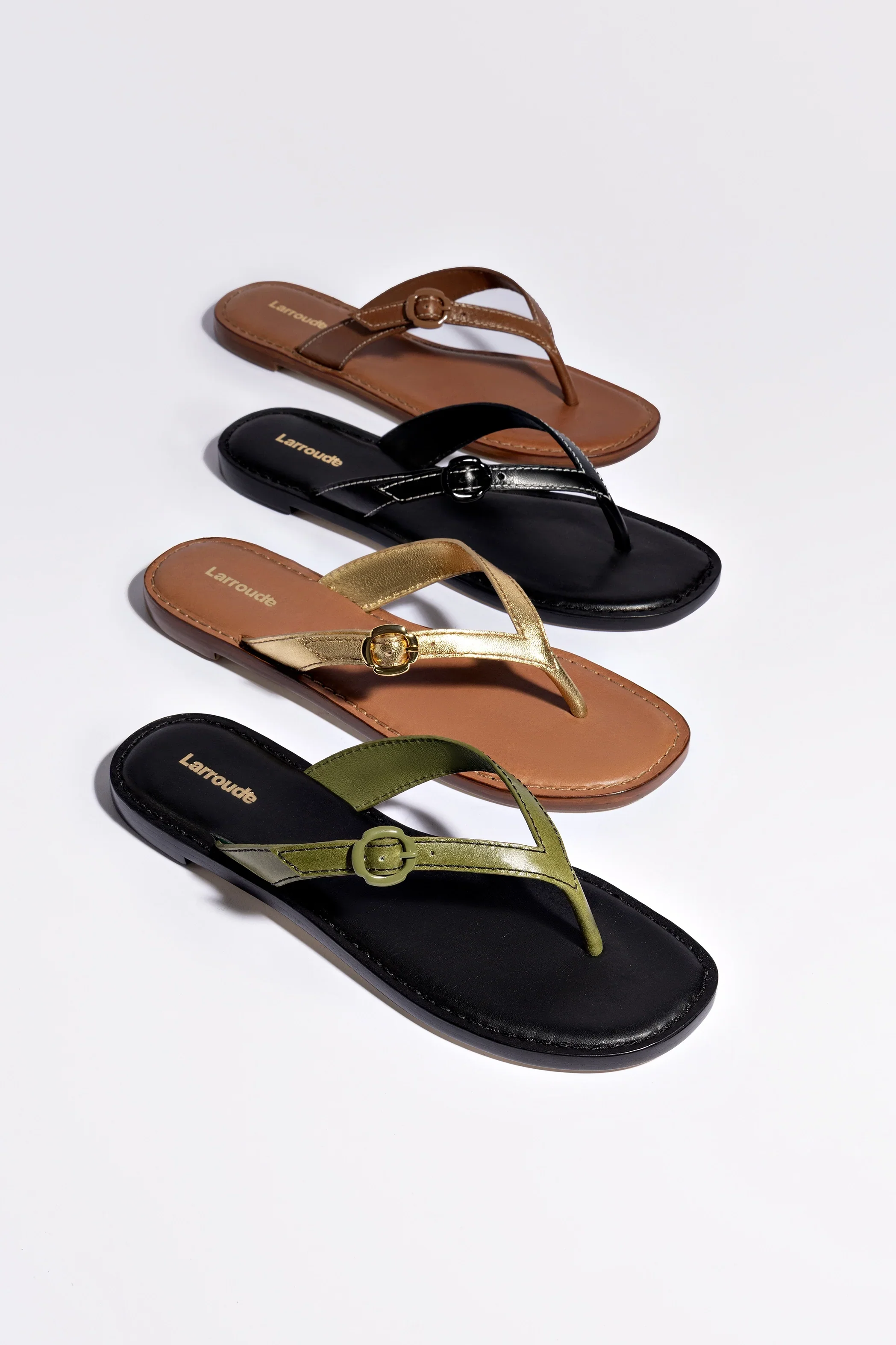 Larroude Mary Kate Flat Sandal In Black Leather - Image 2