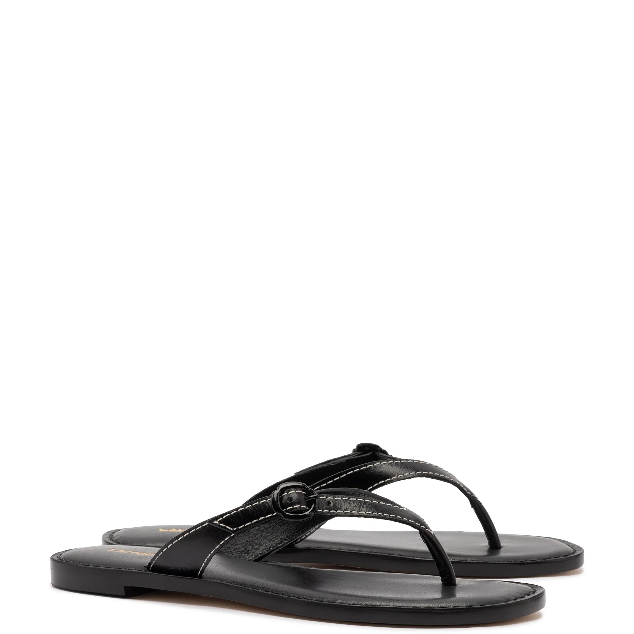 Larroude Mary Kate Flat Sandal In Black Leather - Image 3