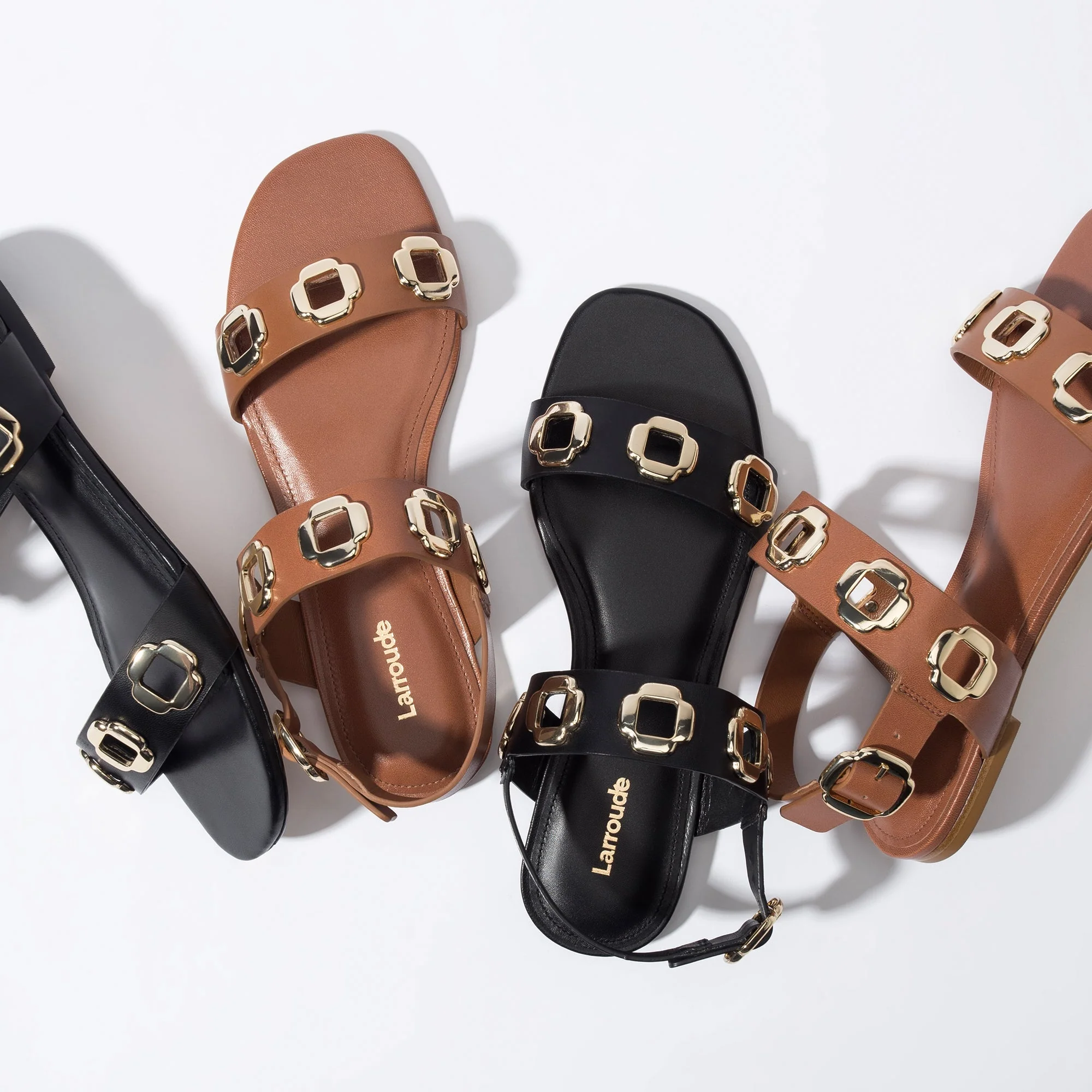 Larroude Milan Flat Sandal In Black Leather - Image 7