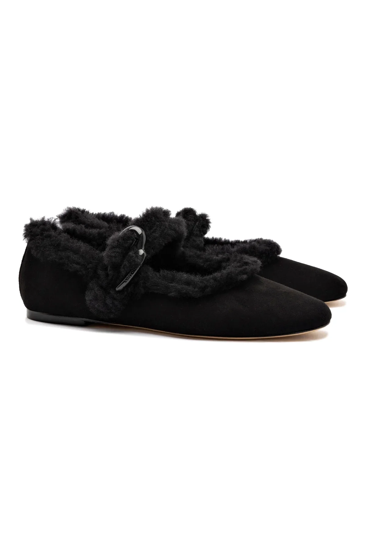 Larroude Verona Ballet Flat In Black Suede-Shearling - Image 3