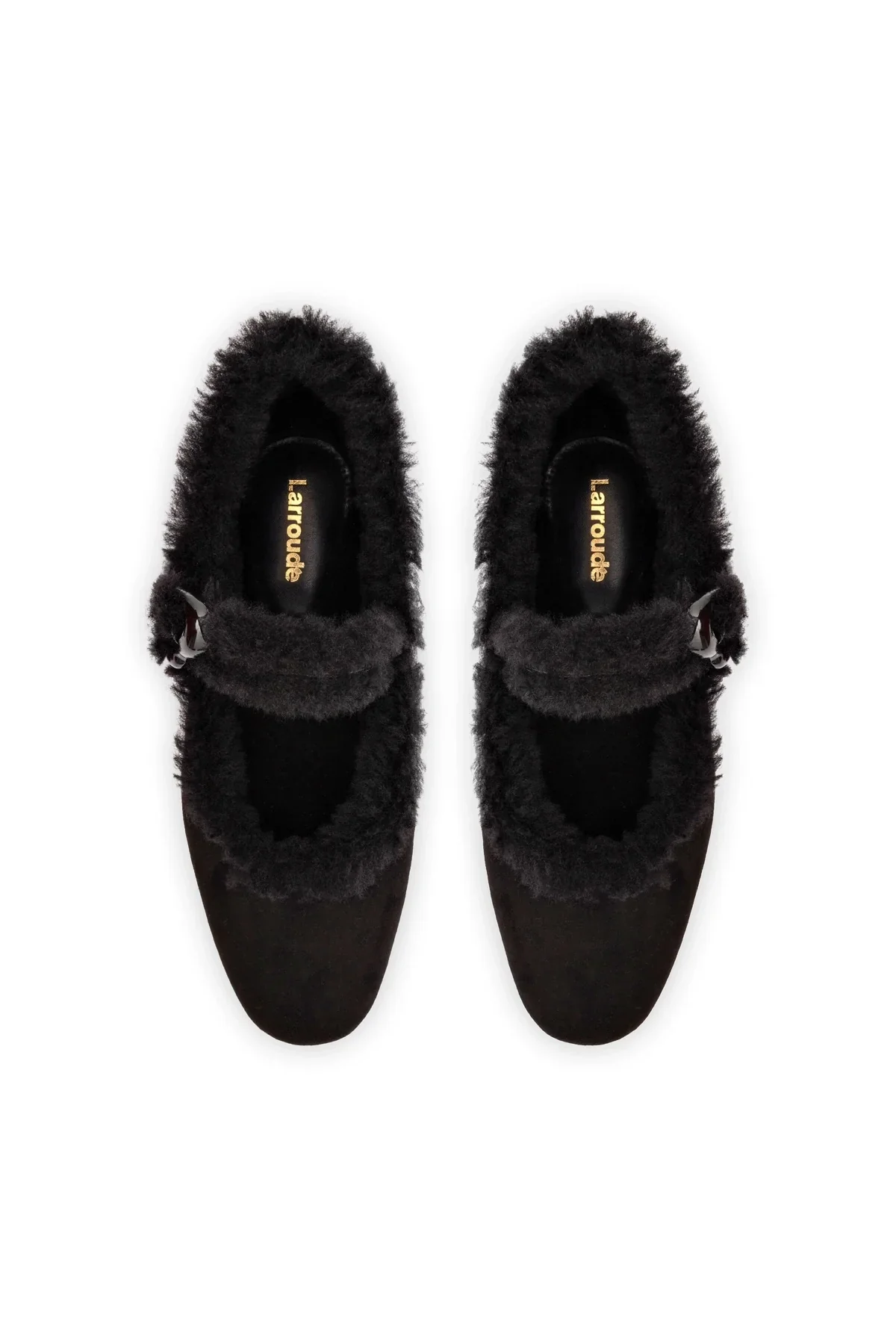 Larroude Verona Ballet Flat In Black Suede-Shearling - Image 6