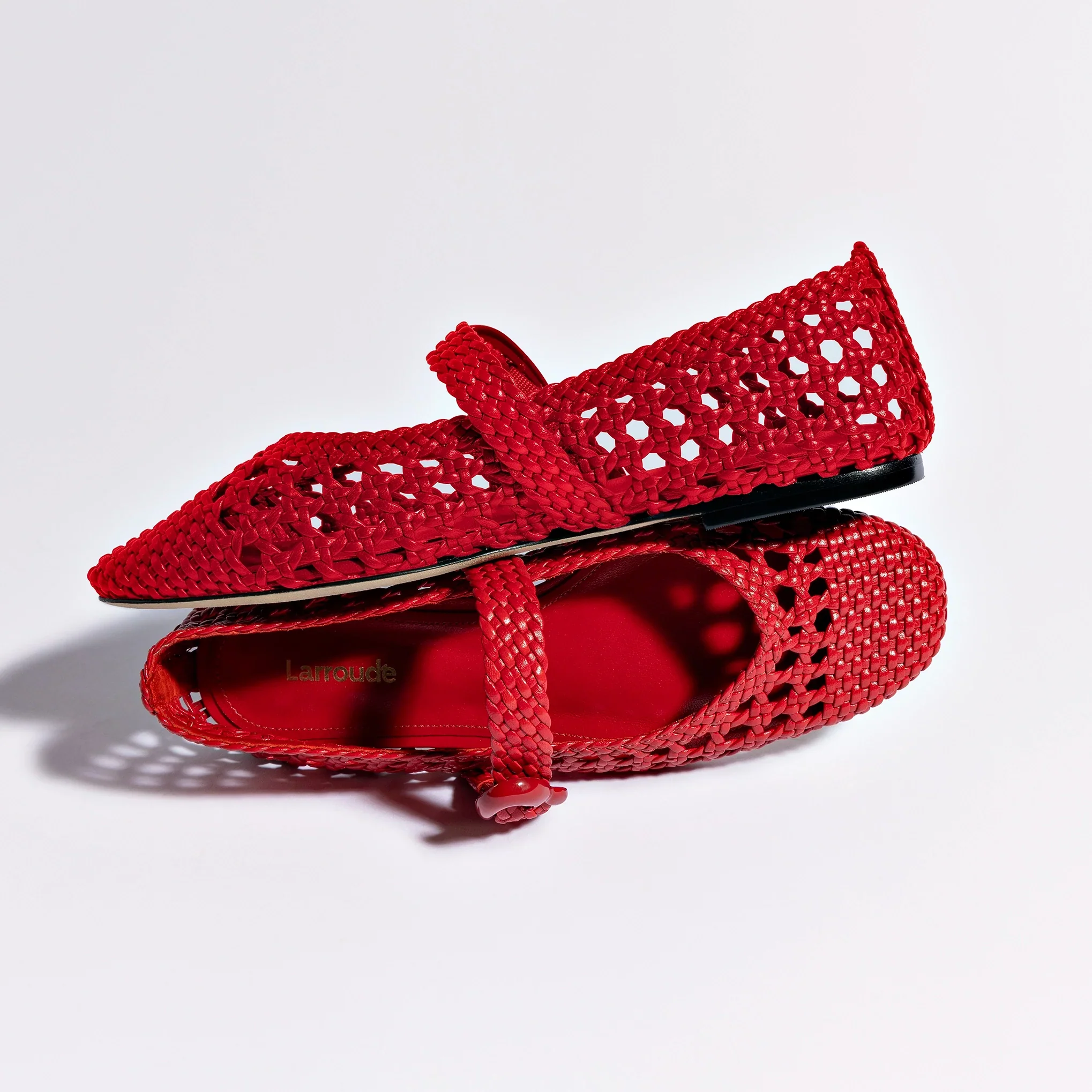 Larroude Verona Macrame Ballet Flat In Scarlet Leather - Image 6