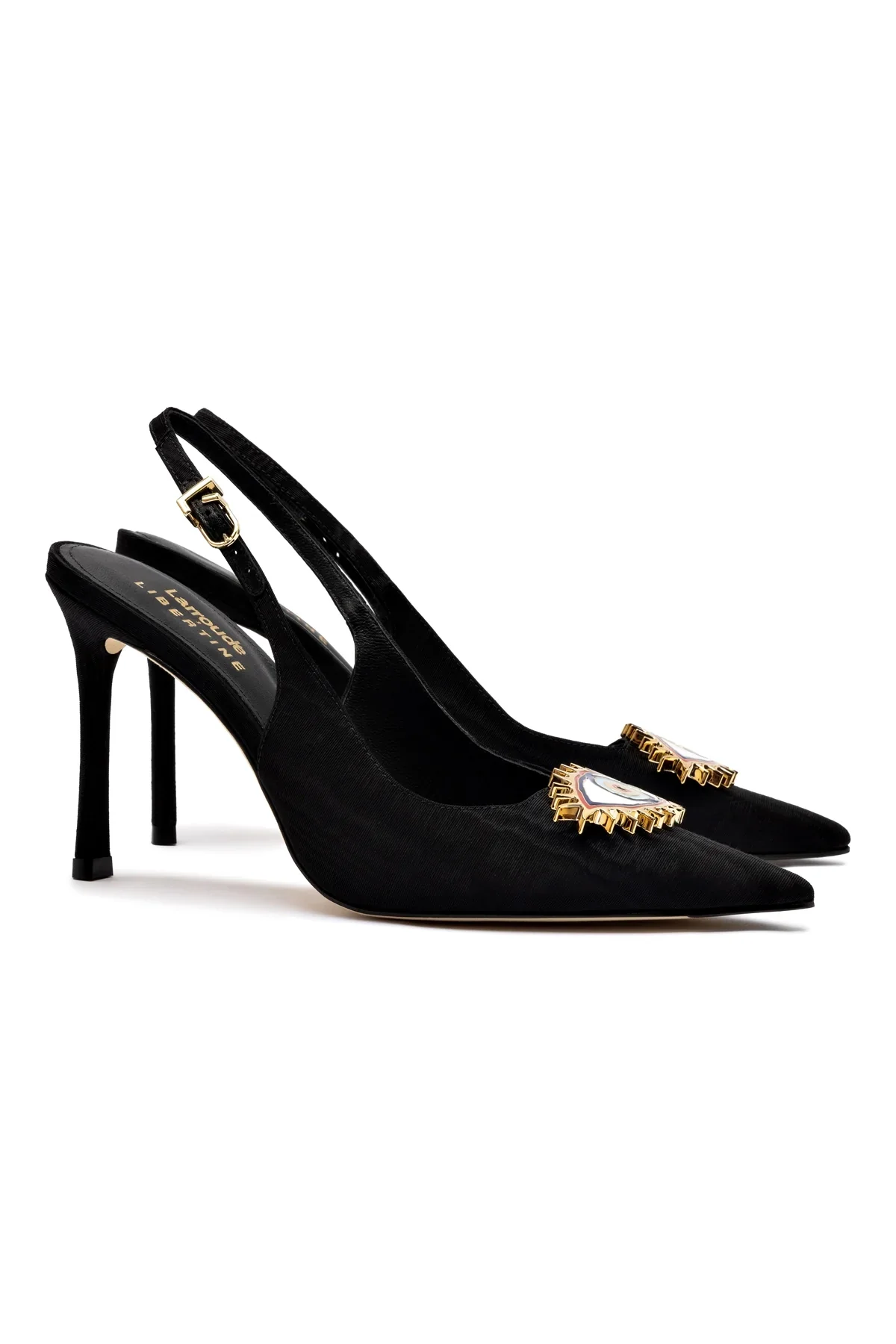 Larroudé x Libertine Eye Pump Hi In Black Fabric - Image 2