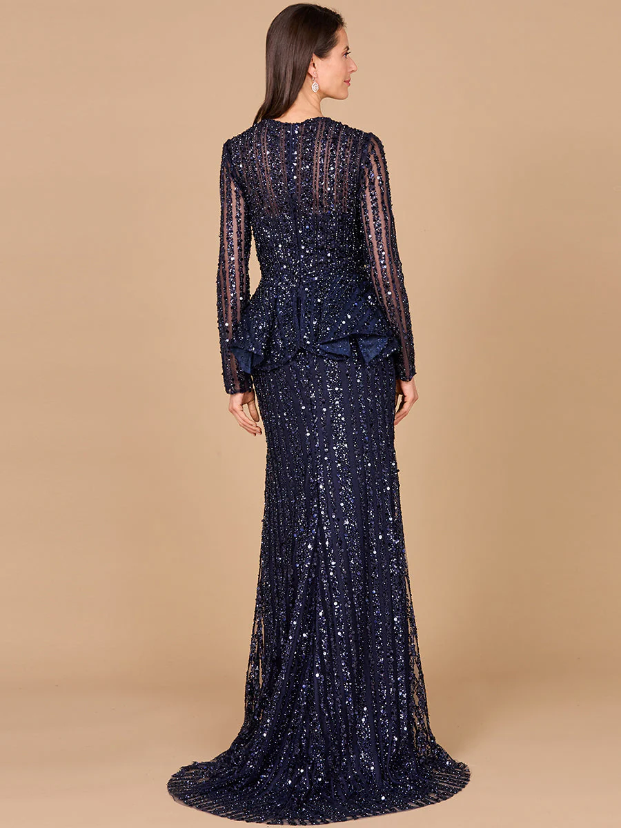 Long Sleeve Beaded Peplum Dress - Image 3