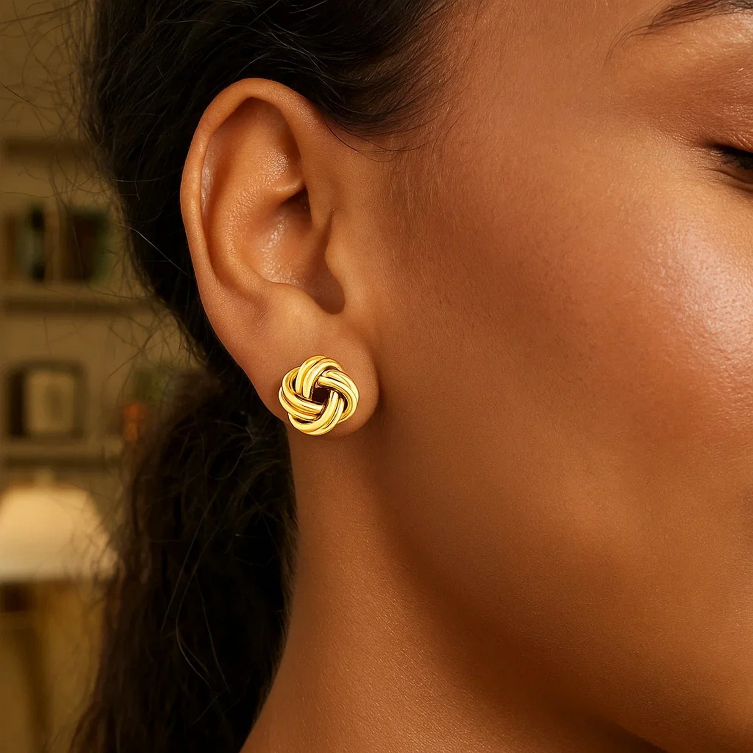 Love Knot Post Earrings in 14k Yellow Gold - Image 2