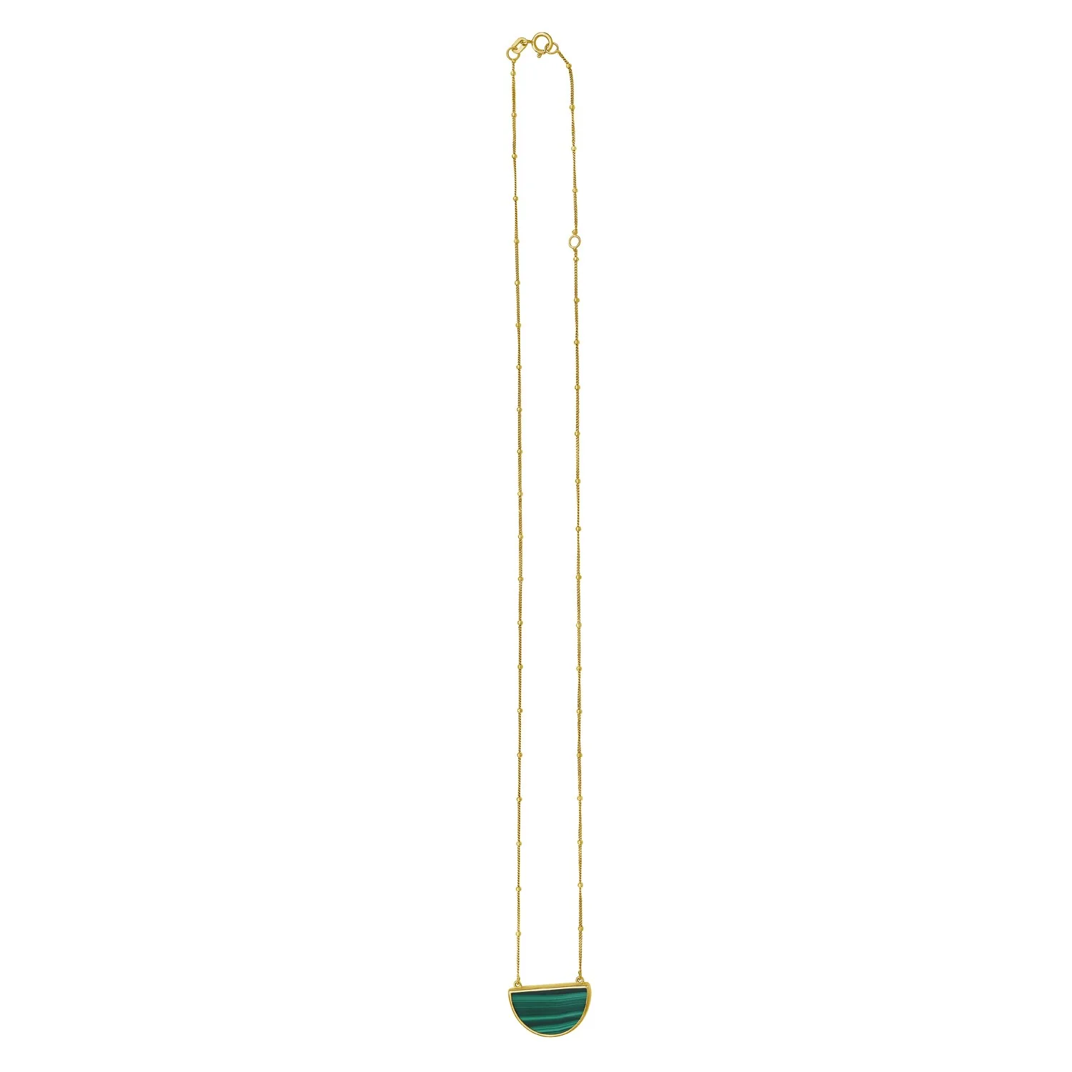 Malachite Geometric Half Moon Necklace in 14K Yellow Gold - Image 2