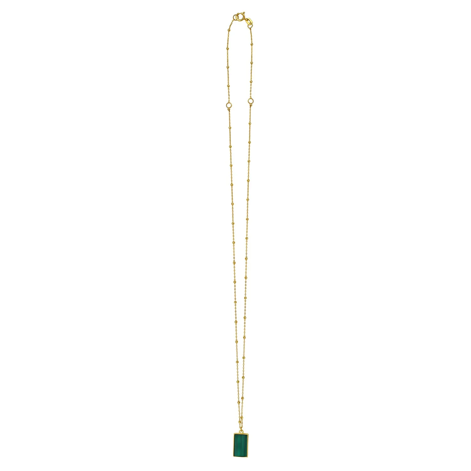Malachite Geometric Rectangle Necklace in 14K Yellow Gold - Image 2