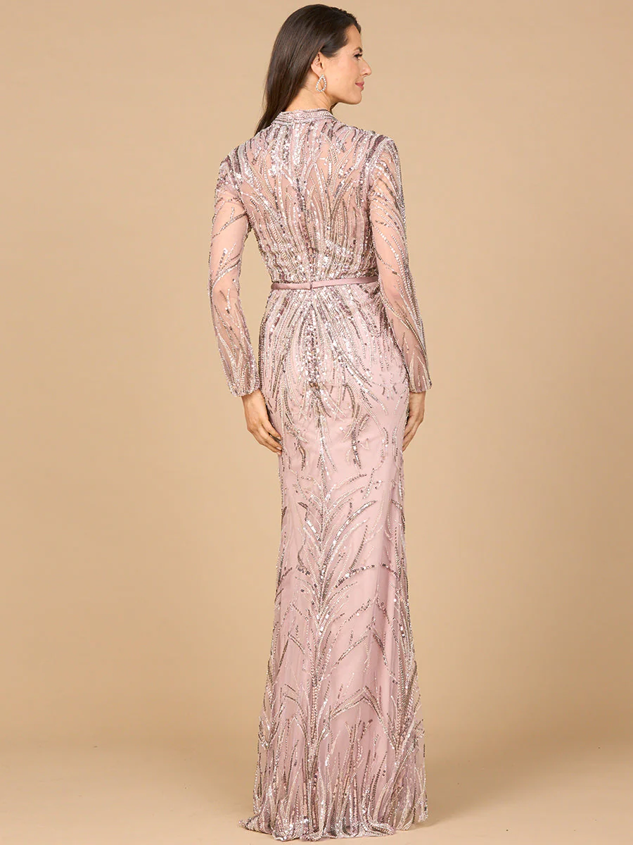 Mandarin V-Neck Gown with Long Sleeves - Image 4