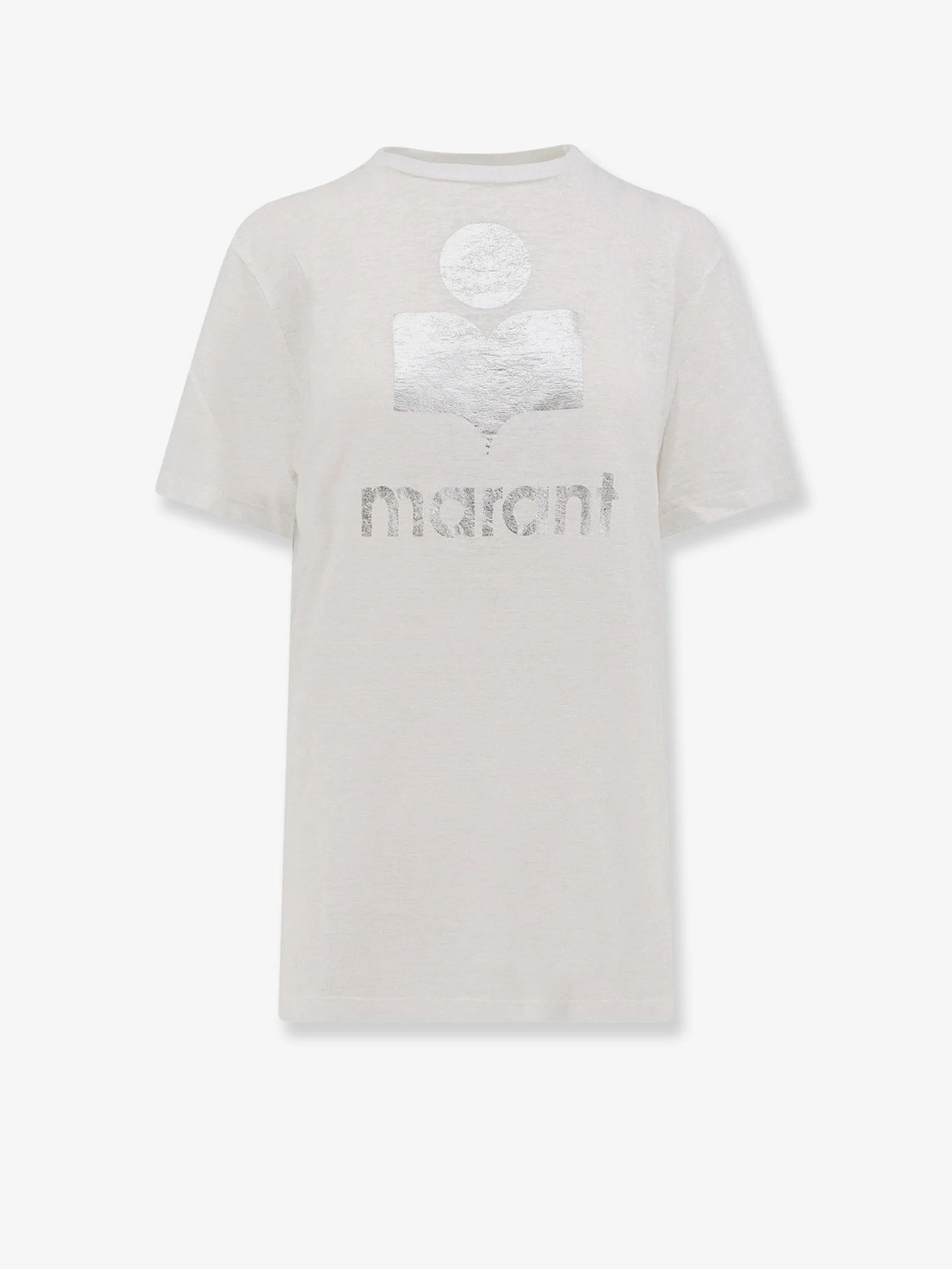 Marant Etoile Linen T-Shirt With Laminated Logo On The Front