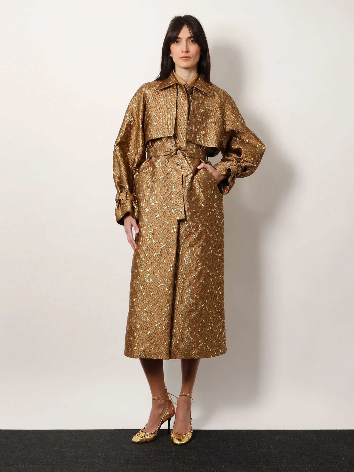 Max Mara Salsa Oversize Jacquard Fabric Trench With Mosaic Effect - Image 2