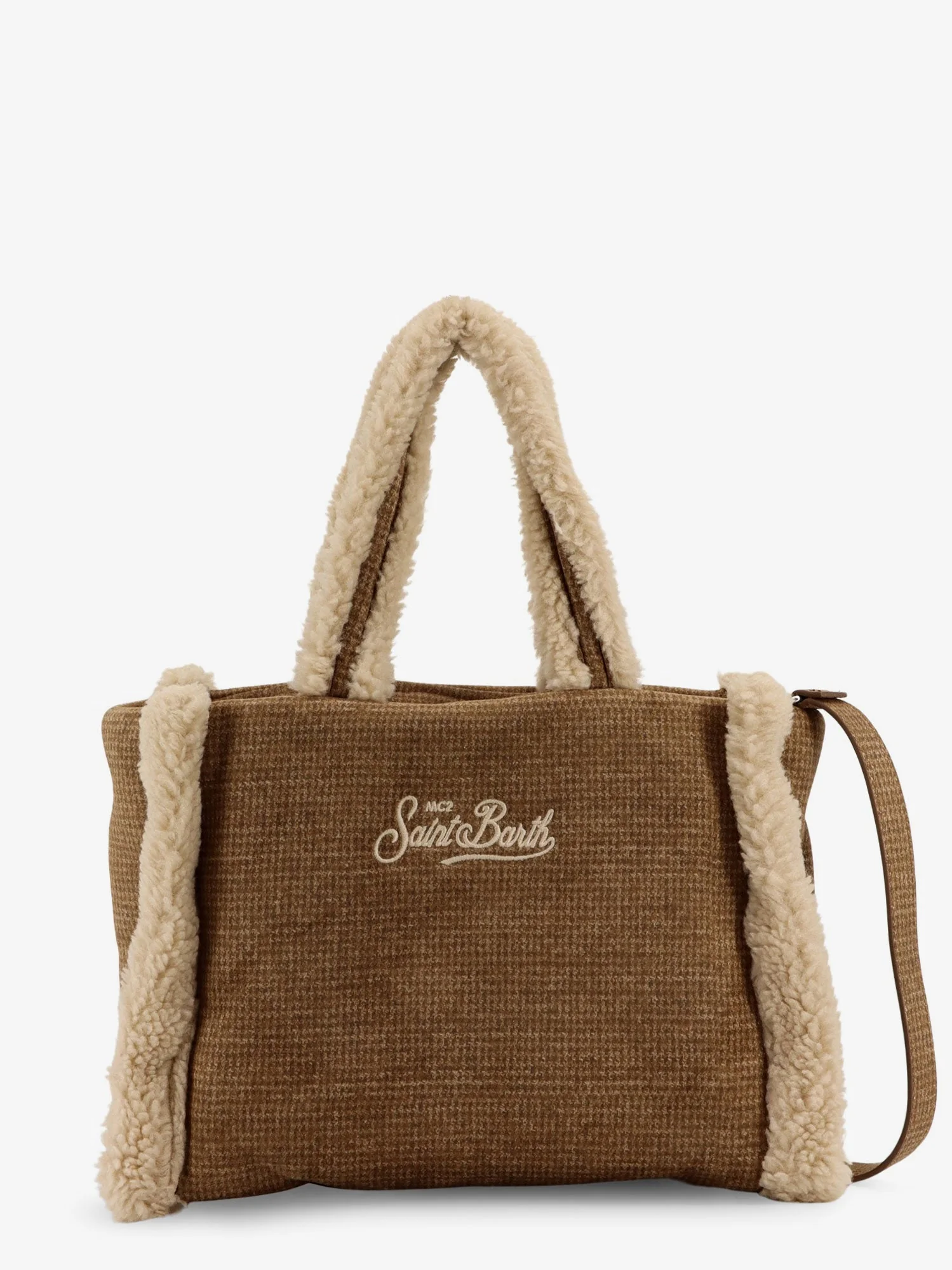 Mc2 Saint Barth Colette Shearling Pied De Poule Shoulder Bag - Image 2