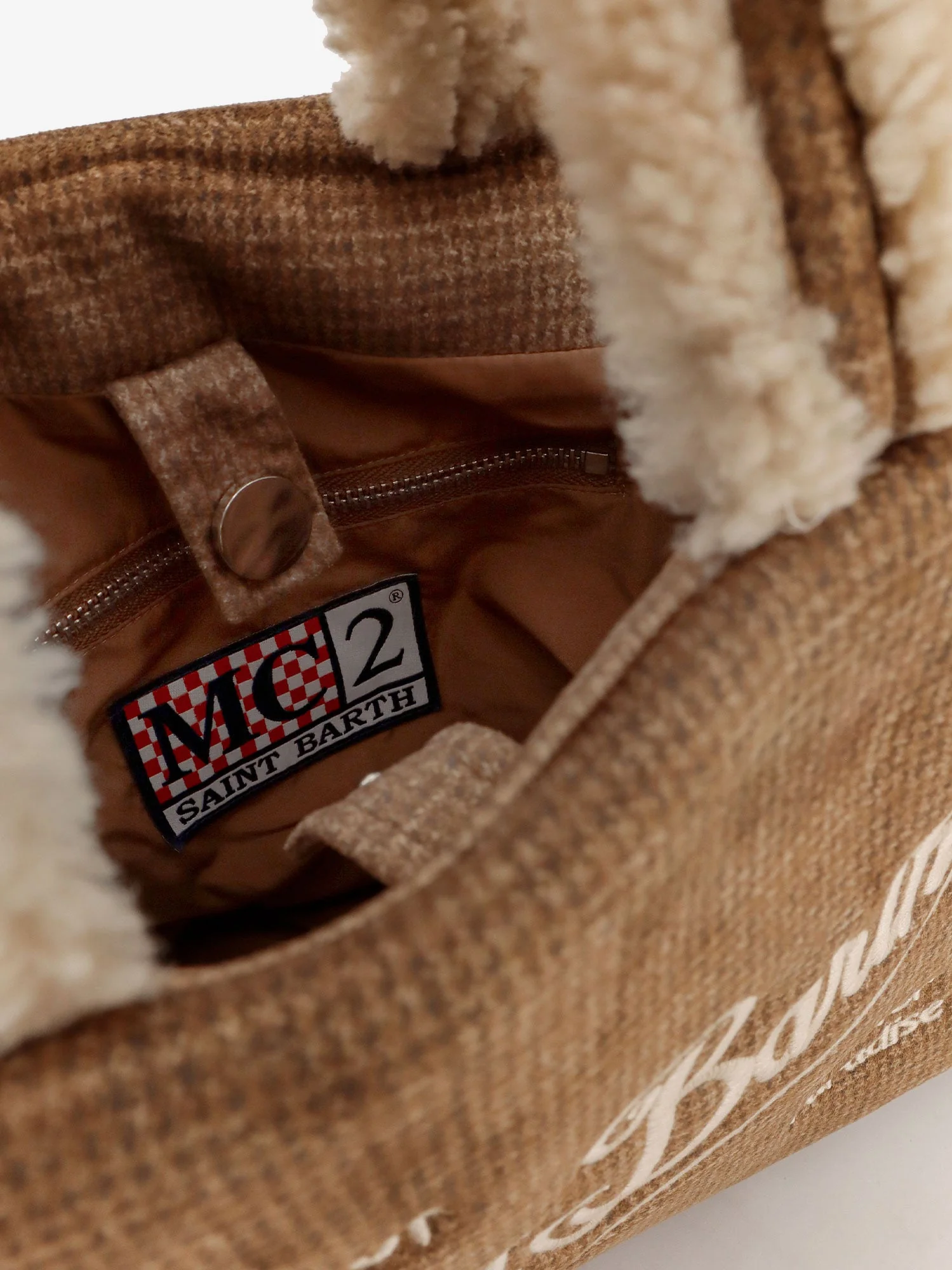 Mc2 Saint Barth Colette Shearling Pied De Poule Shoulder Bag - Image 4