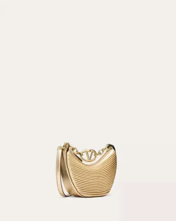 Mini Vlogo Moon Hobo Bag In Metallic-Effect Nappa Leather With Chain - Image 2