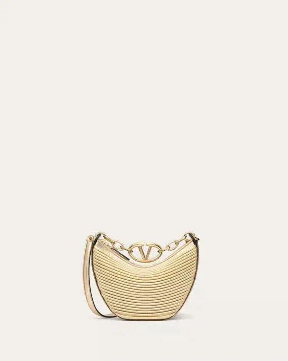 Mini Vlogo Moon Hobo Bag In Metallic-Effect Nappa Leather With Chain - Image 3