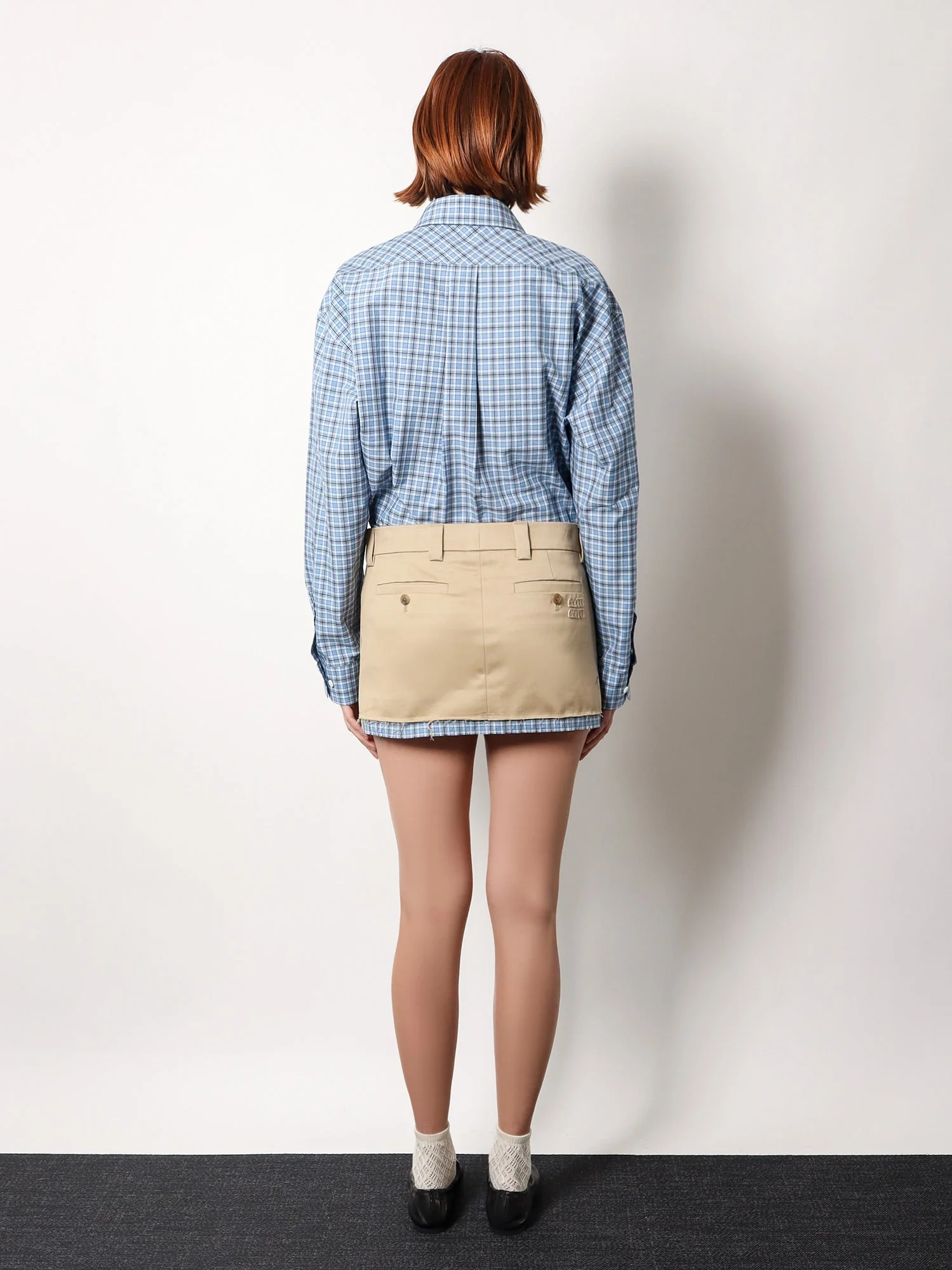 Miu Miu Cotton Skirt With Check Insert On The Bottom - Image 3