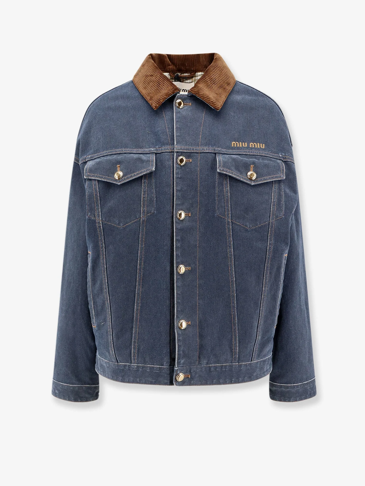 Miu Miu Denim Padded Jacket With Corduroy Collar