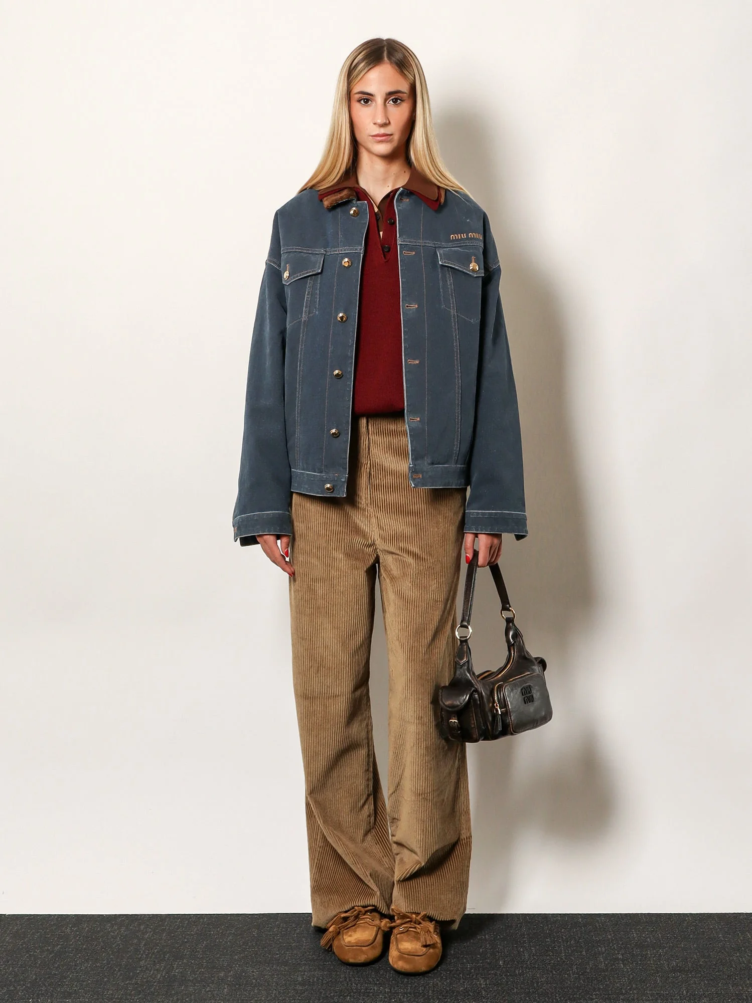 Miu Miu Denim Padded Jacket With Corduroy Collar - Image 2