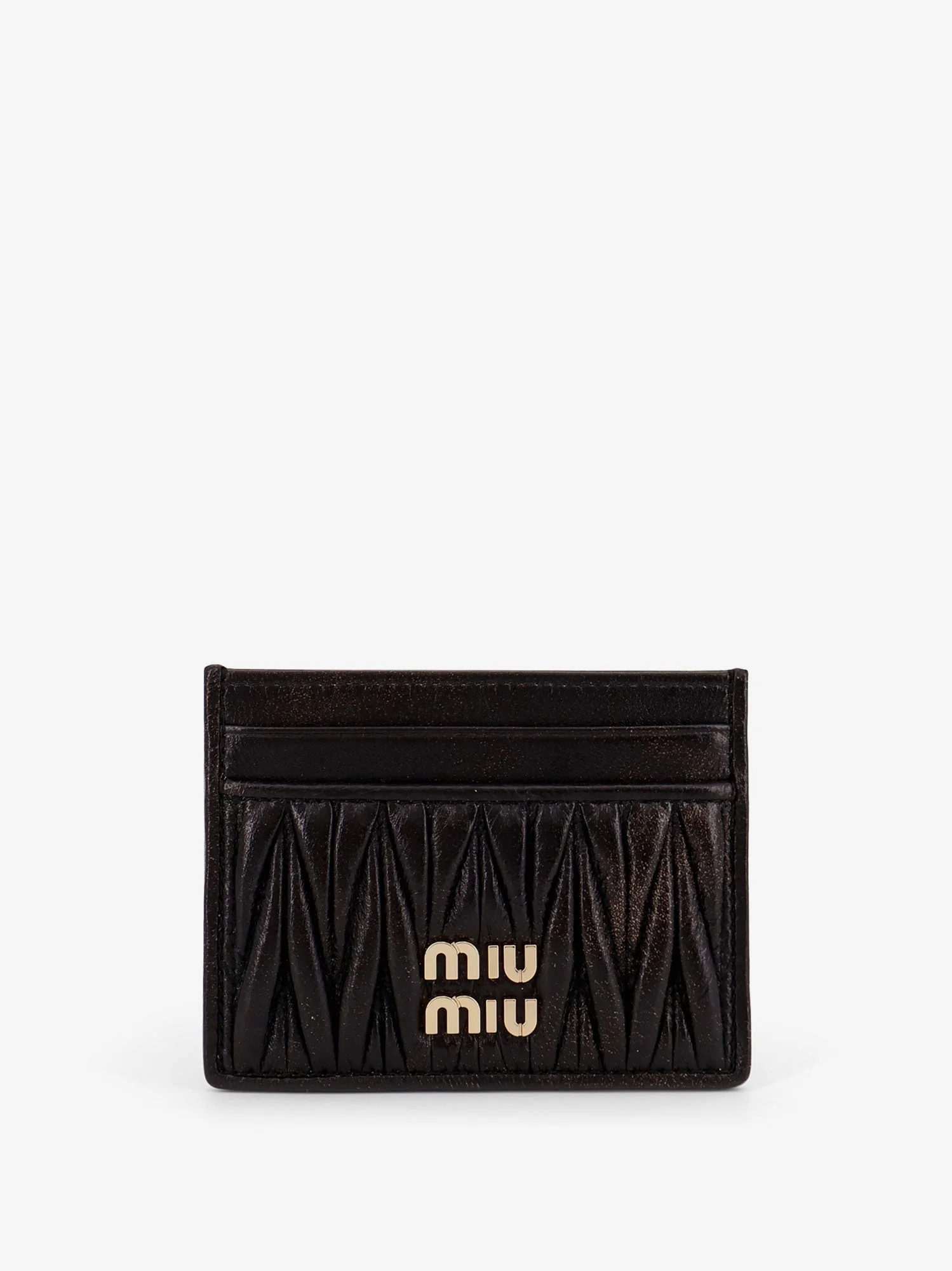 Miu Miu Quilted Leather Card Holder With Metal Lettering Logo