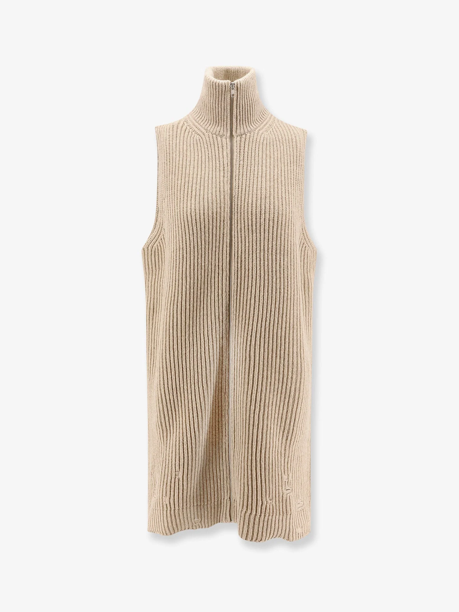 Mm6 Maison Margiela Sleeveless Long Wool Blend Cardigan With Distressed Effect
