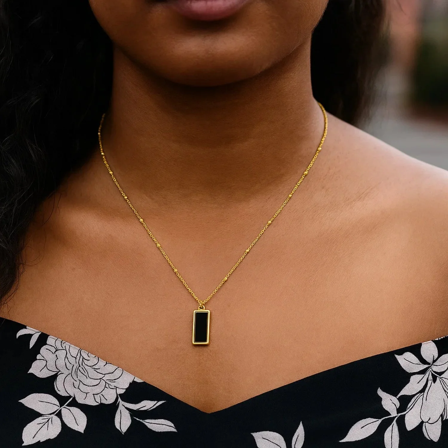Onyx Geometric Rectangle Necklace in 14K Yellow Gold - Image 11