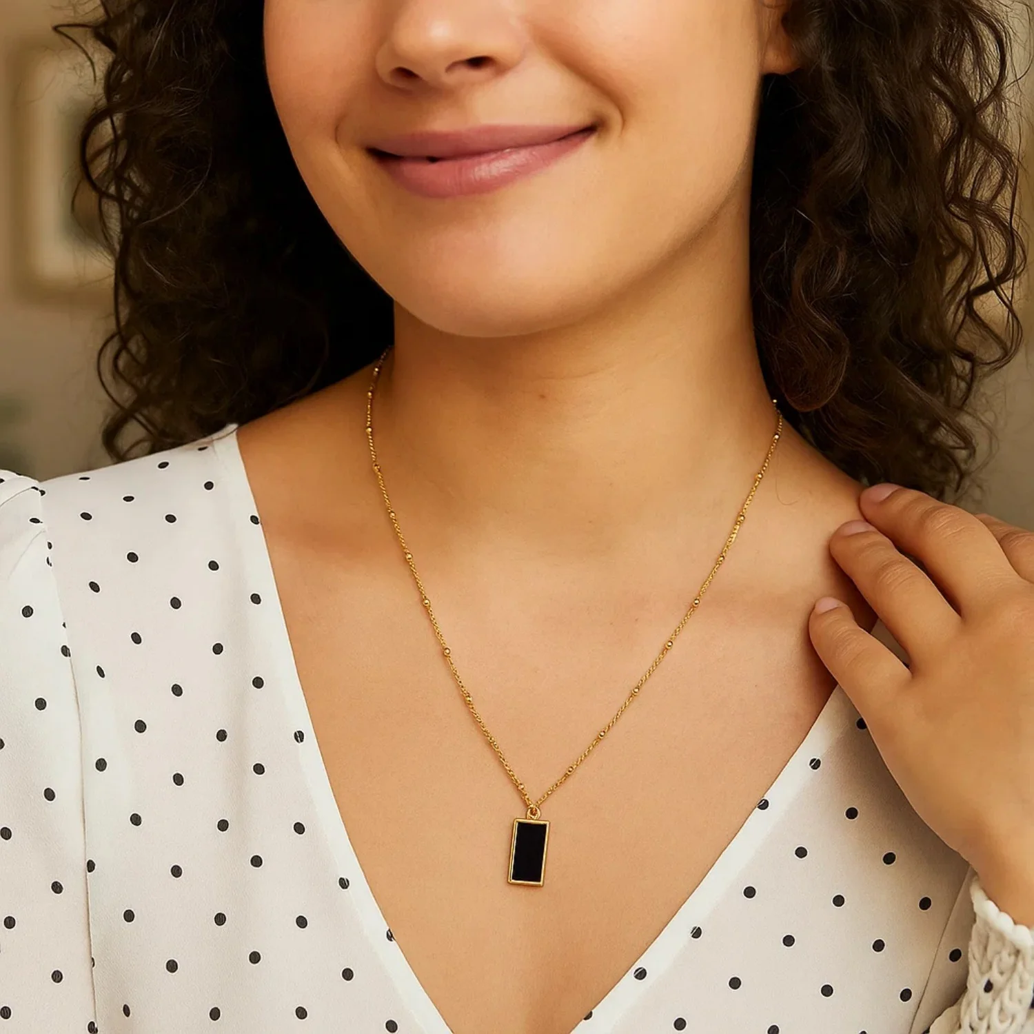 Onyx Geometric Rectangle Necklace in 14K Yellow Gold - Image 15