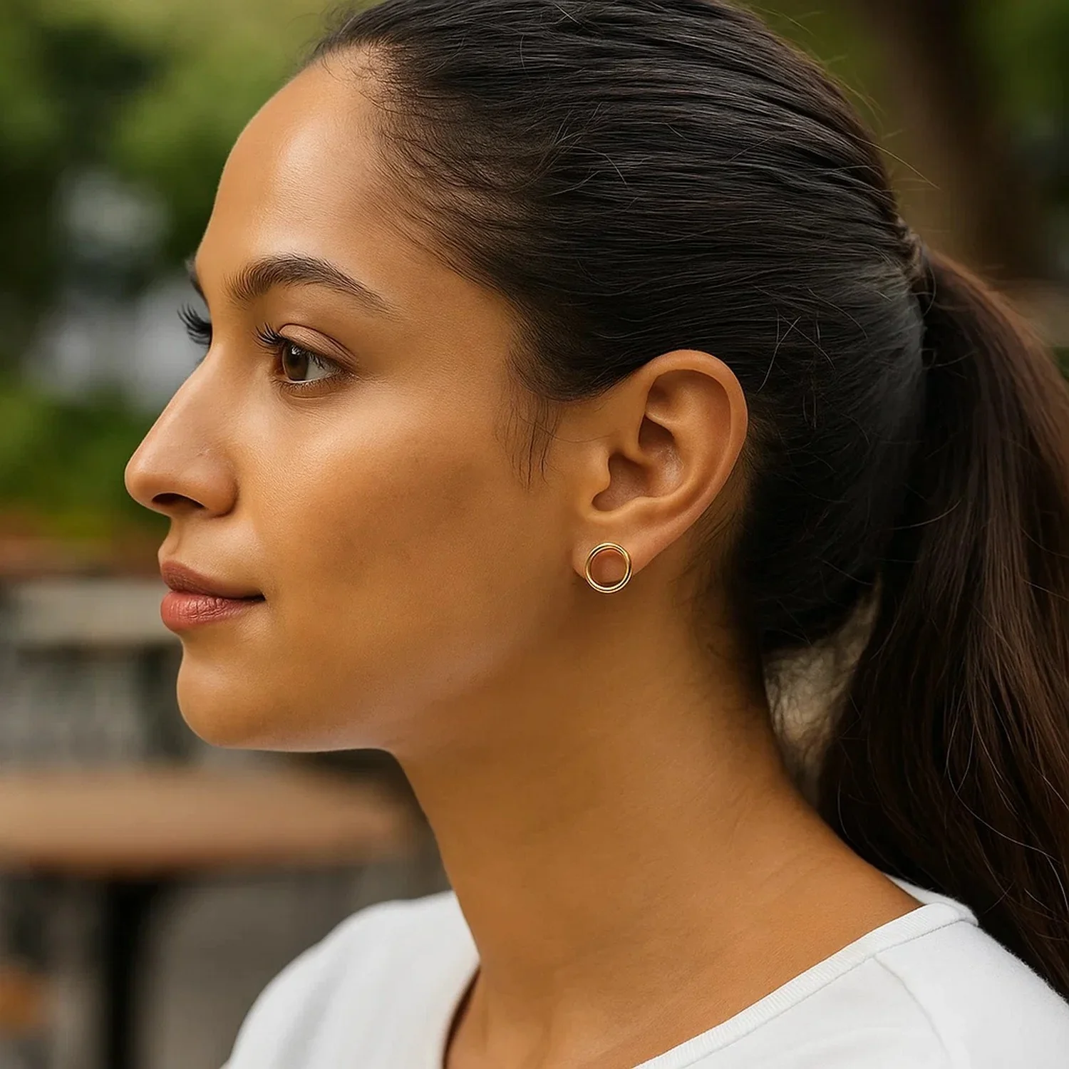 Open Circle Post Earrings in 14k Yellow Gold - Image 3