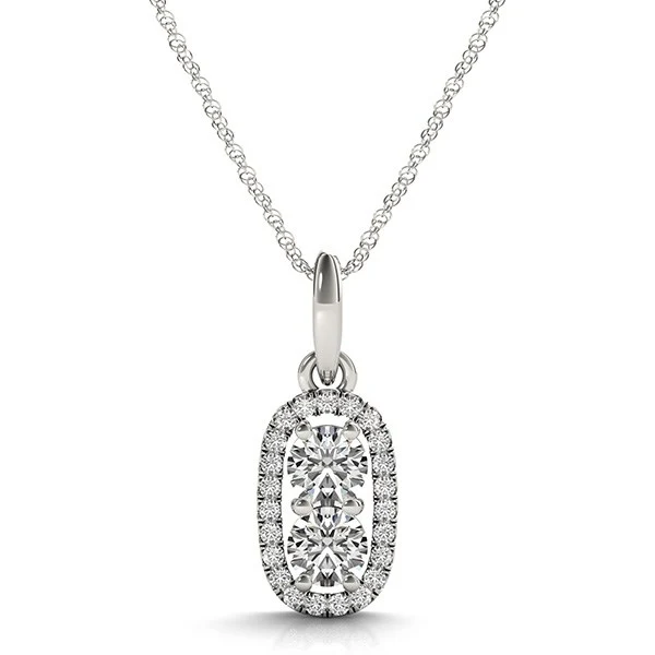 Outer Oval Shaped Two Stone Diamond Pendant in 14k White Gold (5/8 cttw)