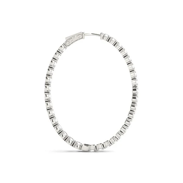 Oval Shape Two Sided Diamond Hoop Earrings in 14k White Gold (2 cttw) - Image 2