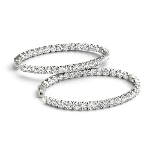 Oval Shape Two Sided Diamond Hoop Earrings in 14k White Gold (2 cttw) - Image 3