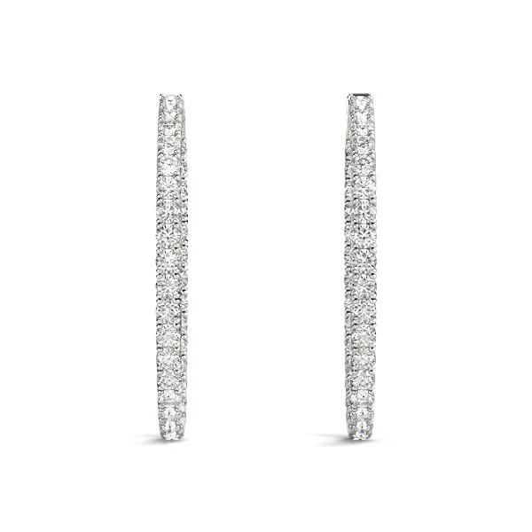 Oval Shape Two Sided Diamond Hoop Earrings in 14k White Gold (2 cttw) - Image 4