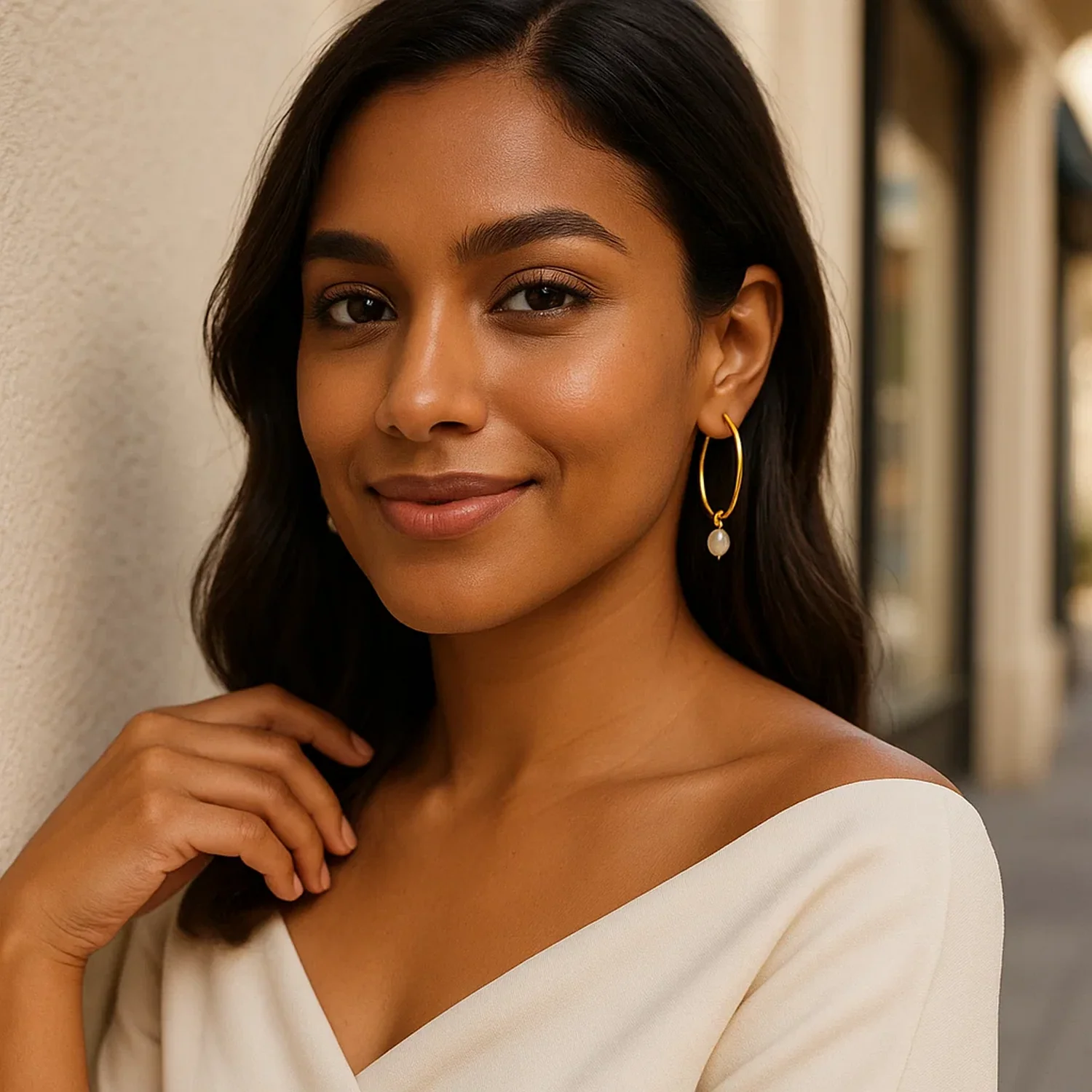 Pearl Drop Oval Earrings in 14K Yellow Gold - Image 5