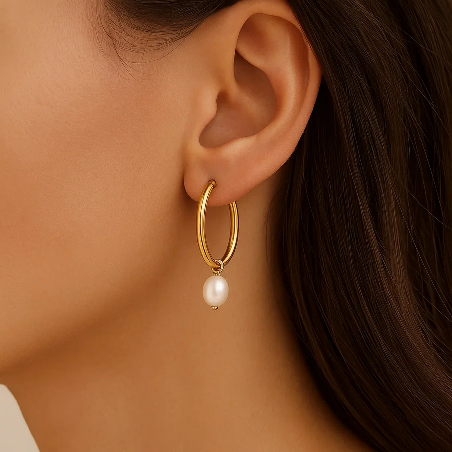 Pearl Drop Oval Earrings in 14K Yellow Gold - Image 6