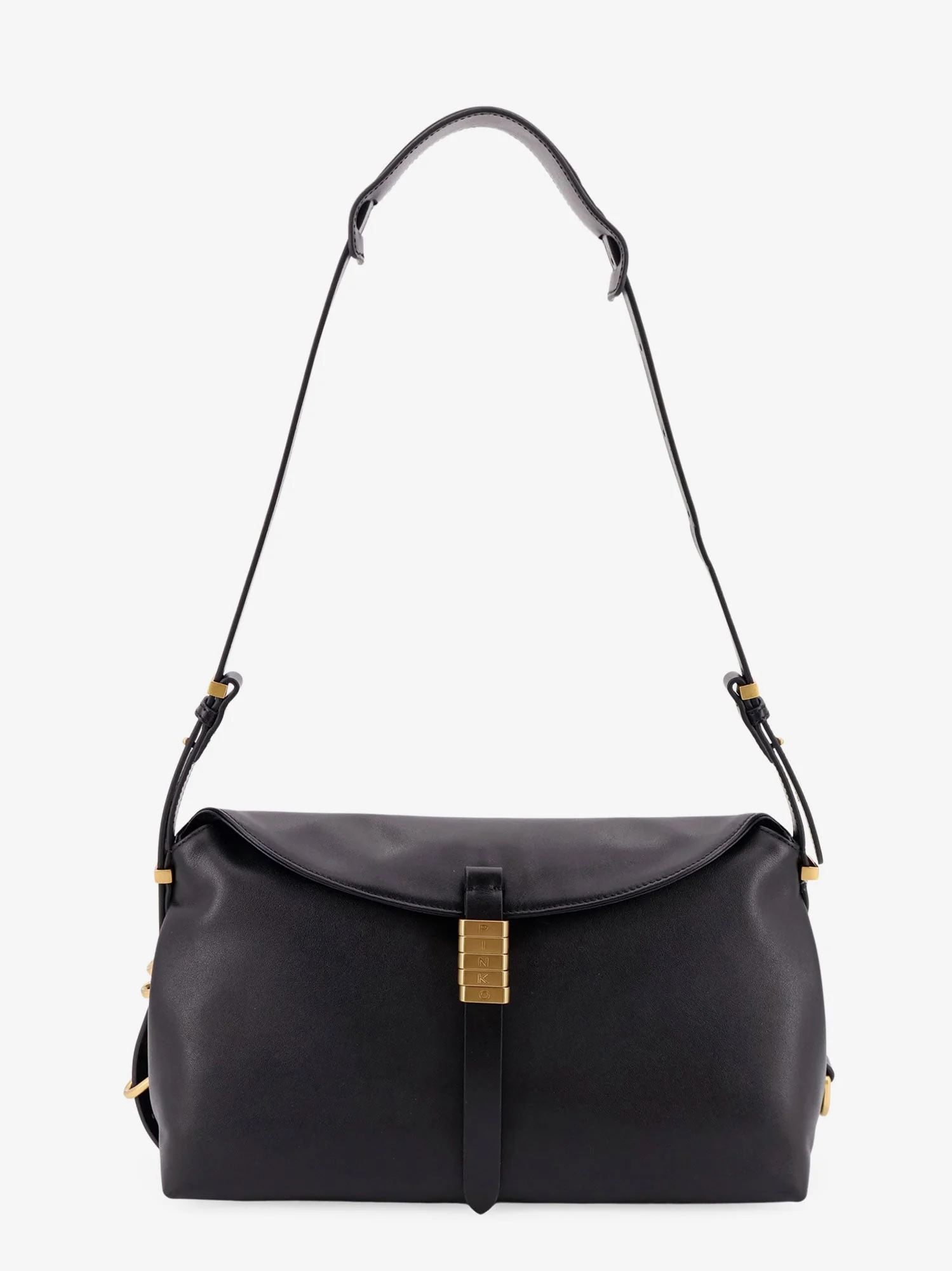 Pinko Leather Shoulder Bag With Metal Detail With Engraved Logo