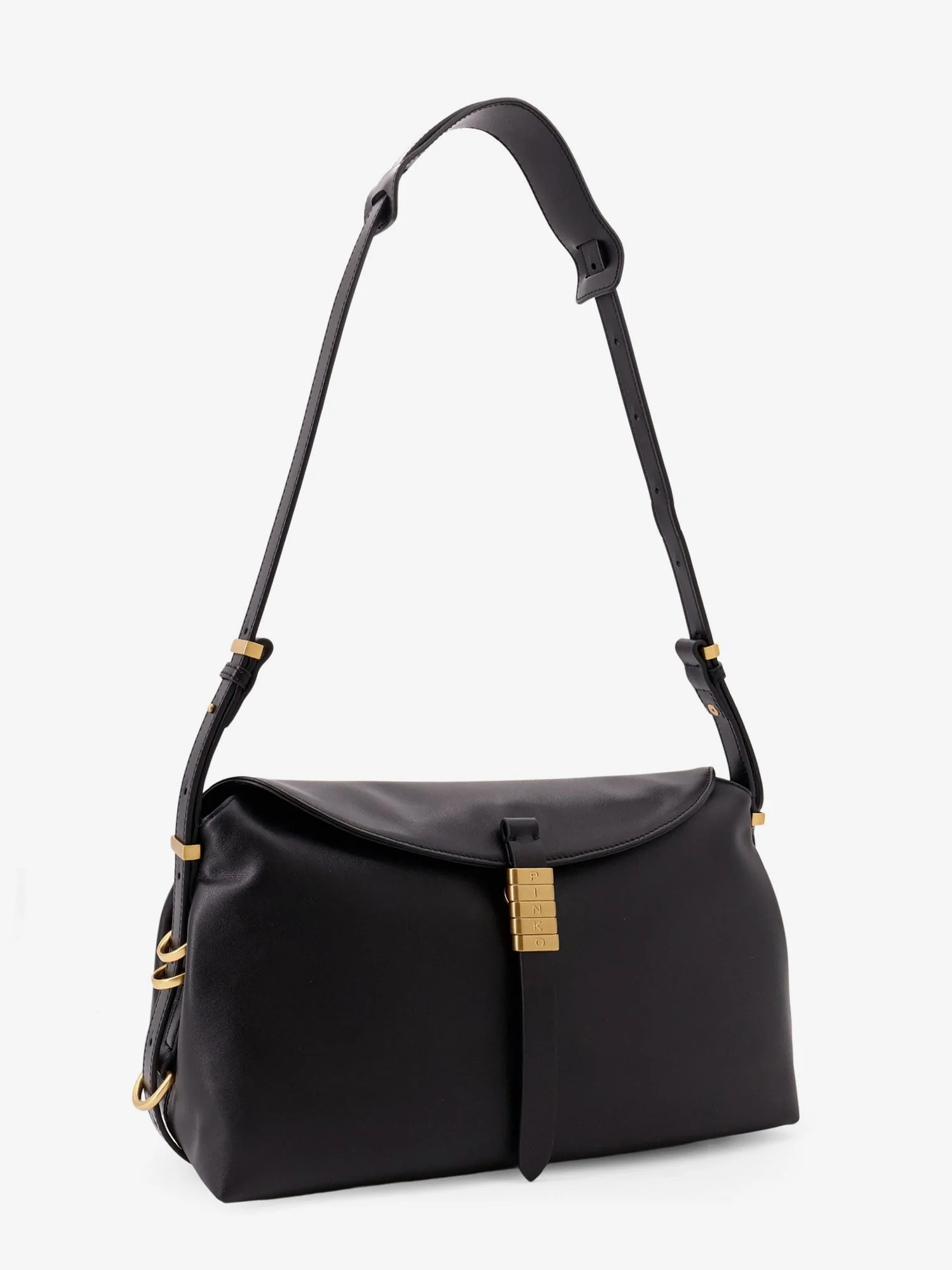 Pinko Leather Shoulder Bag With Metal Detail With Engraved Logo - Image 3