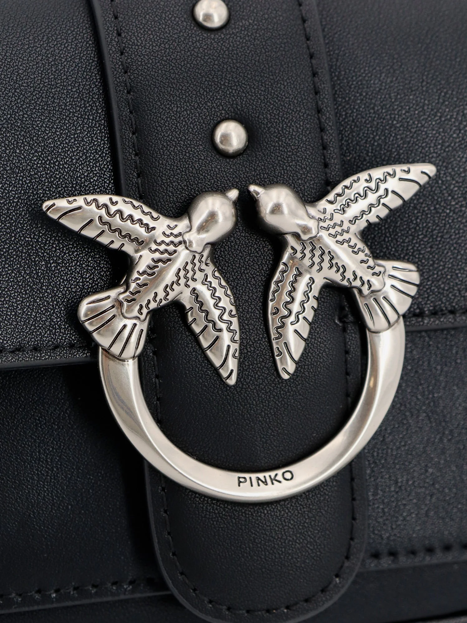 Pinko Love One Pocket Leather Shoulder Bag With Love Birds Buckle - Image 10