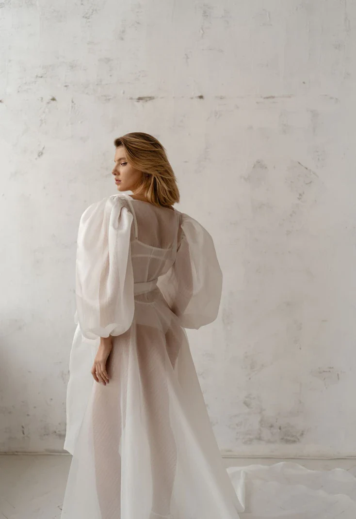 Pollardi Sheer Organza Bridal Robe with Statement Sleeves - Image 2