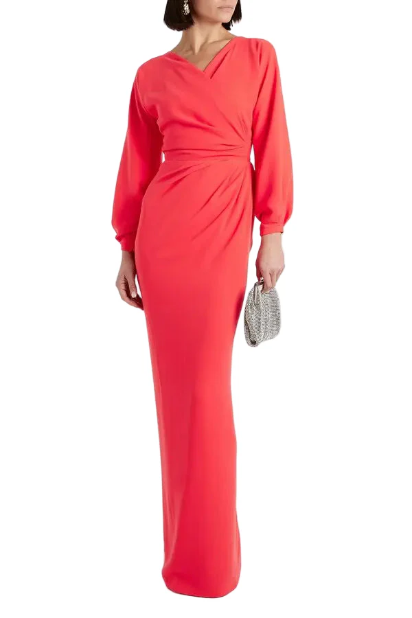 Rhea Costa Wrap Effect Crepe Gown in Scarlett Red - Image 2