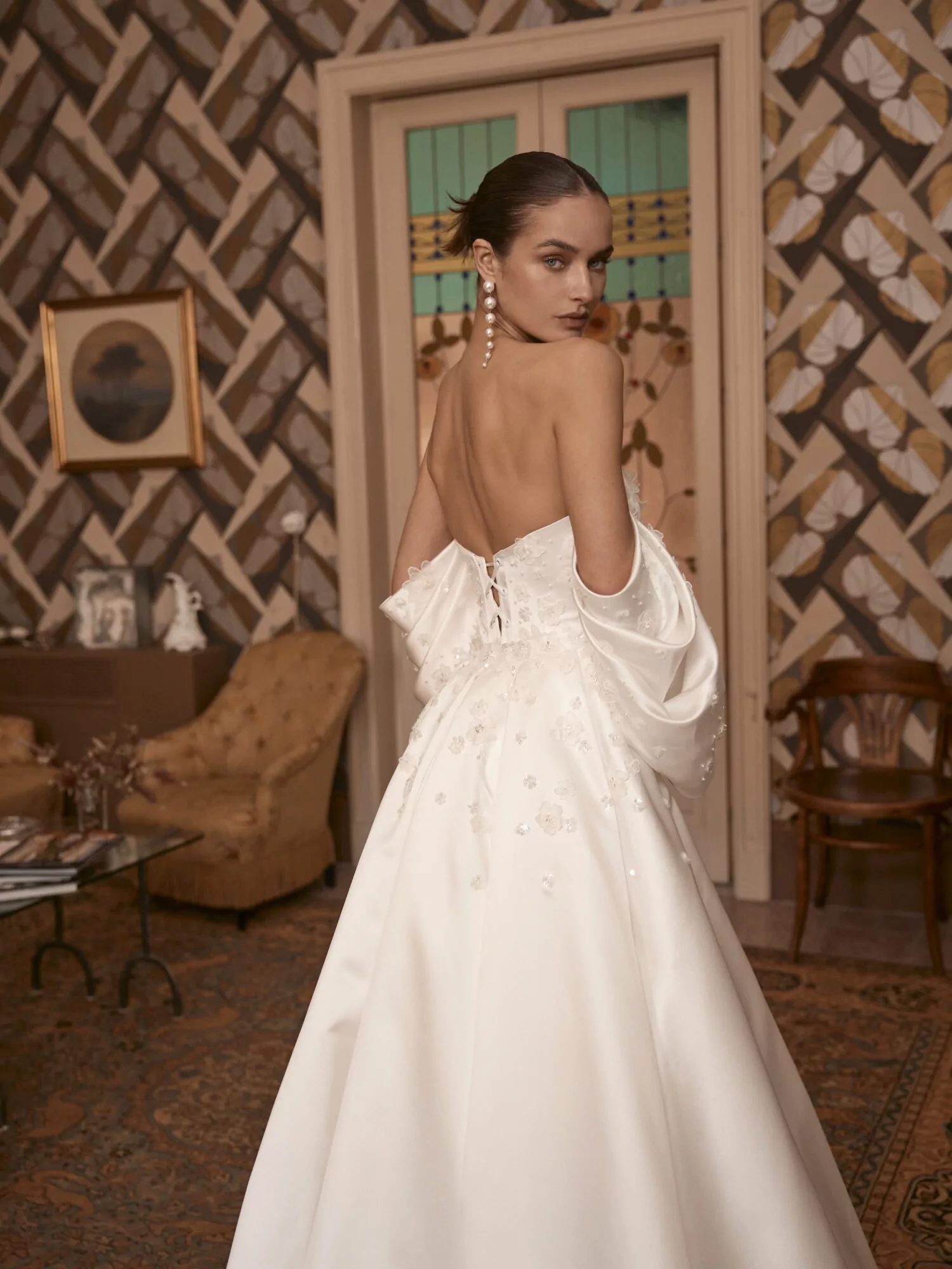 Euphemia Wedding Gown In Ivory Satin - Image 3