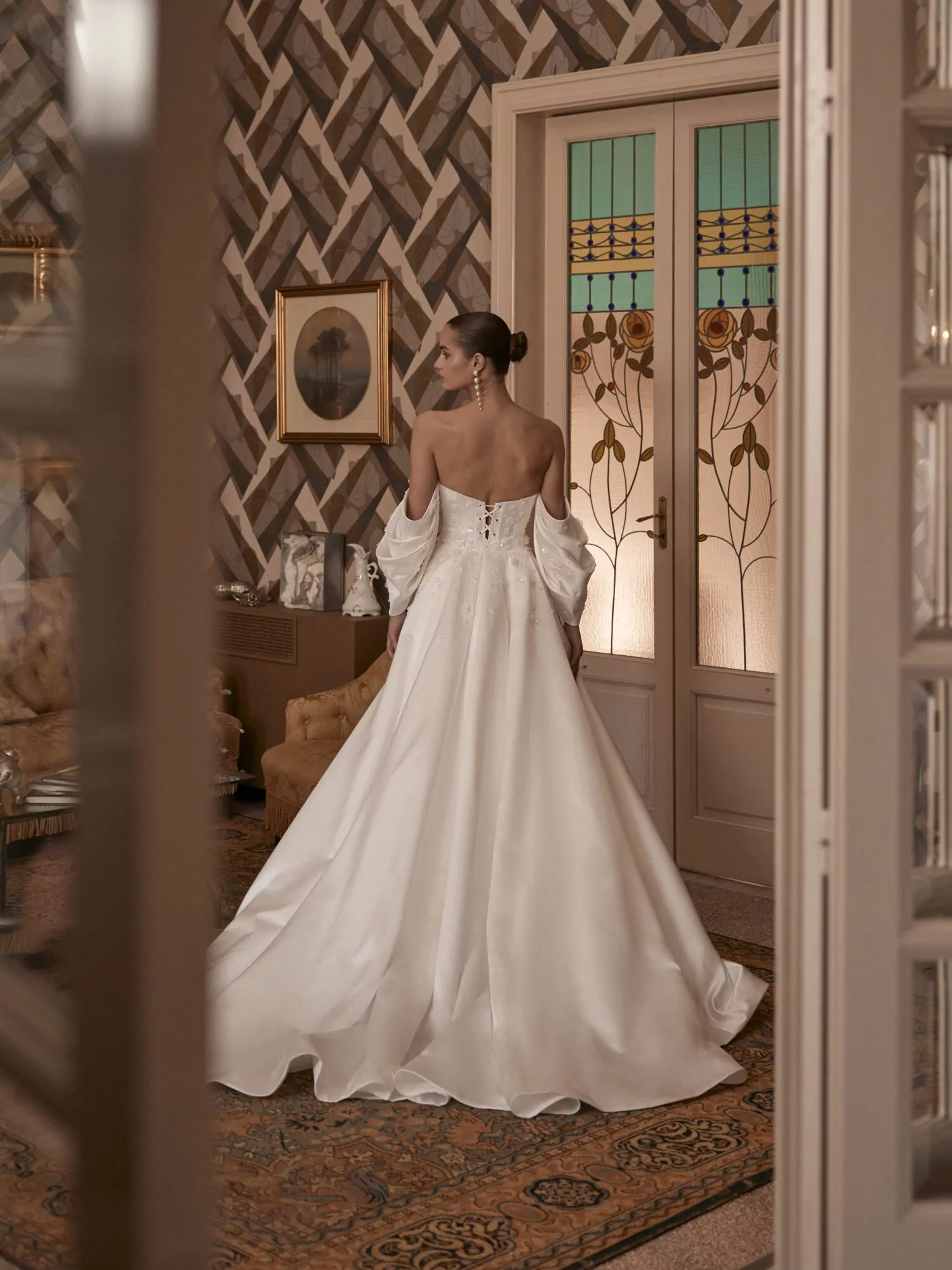 Euphemia Wedding Gown In Ivory Satin - Image 4