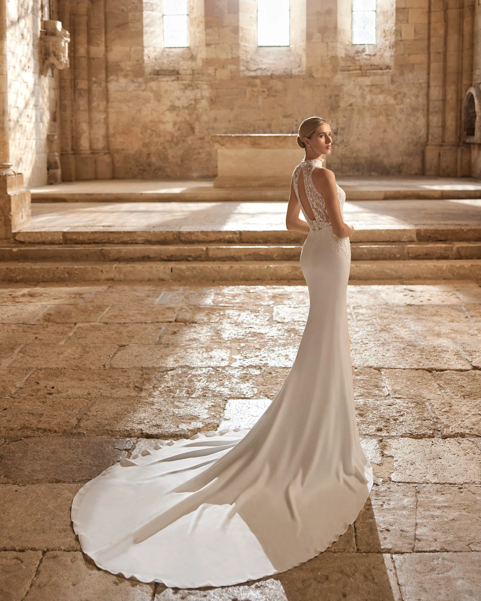 Rosa Clará Liora Stretch Crepe Wedding Gown with Illusion Halter Neckline - Image 2