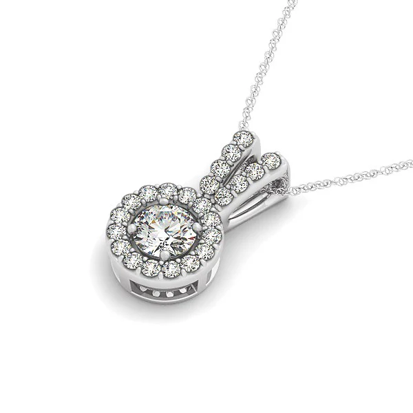 Round Pendant with Split Bail and Diamond Halo in 14k White Gold (3/4 cttw) - Image 2