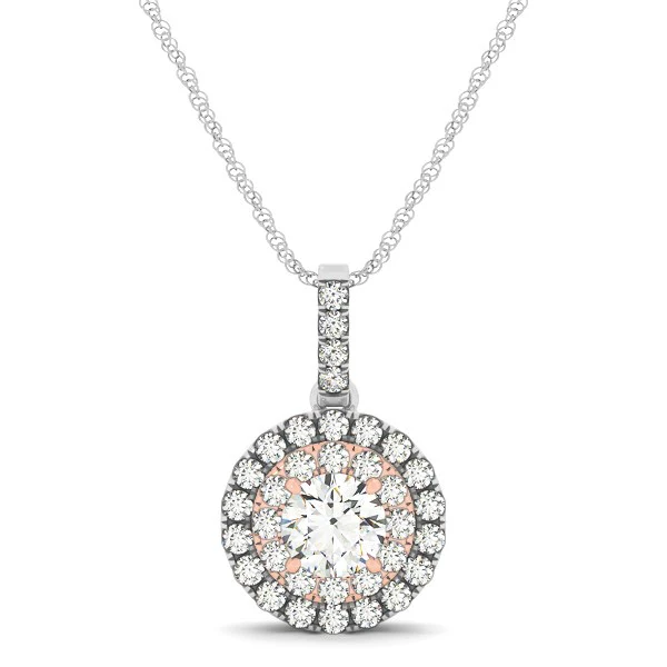 Round Shape Halo Diamond Pendant in 14k White and Rose Gold (1/2 cttw)