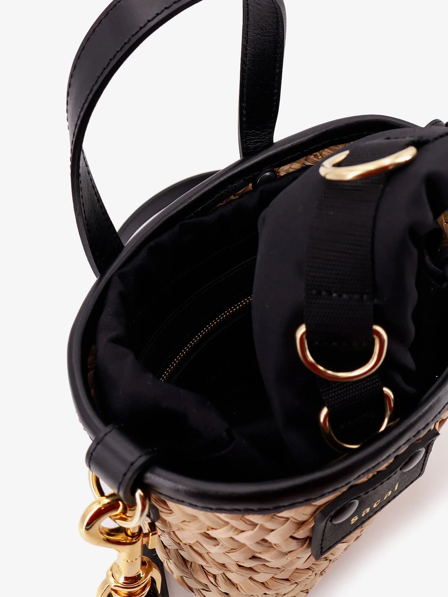 Sacai Raffia And Leather Crossbody Bag - Image 4