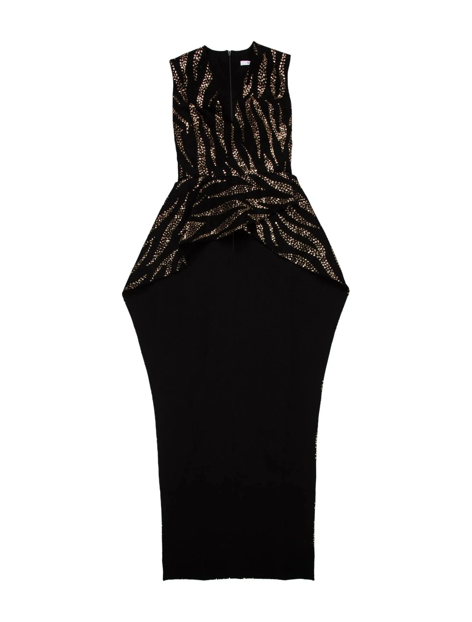 Safiyaa Black Asymmetric Glittered Draped Back Long Top XS - Image 2