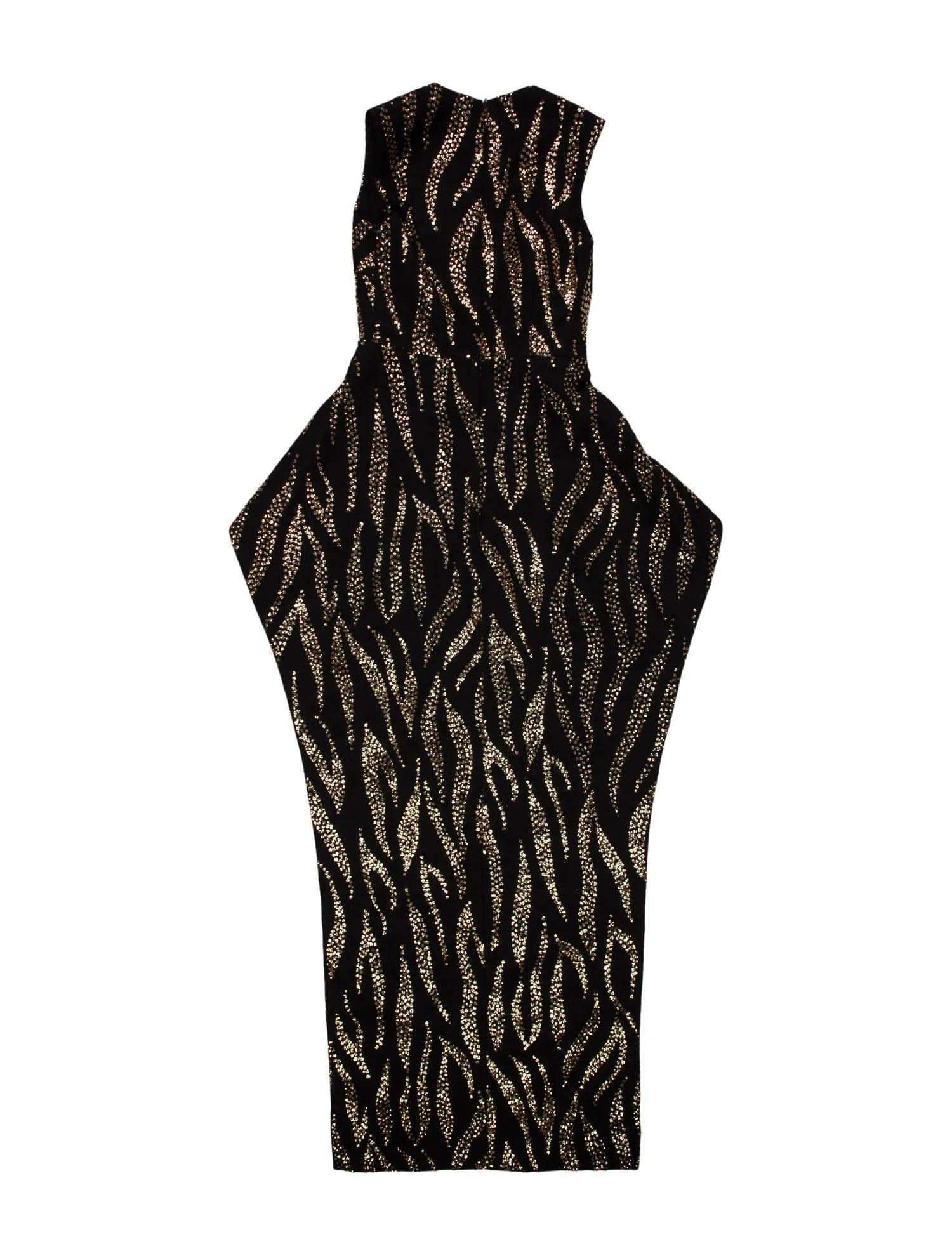 Safiyaa Black Asymmetric Glittered Draped Back Long Top XS - Image 3