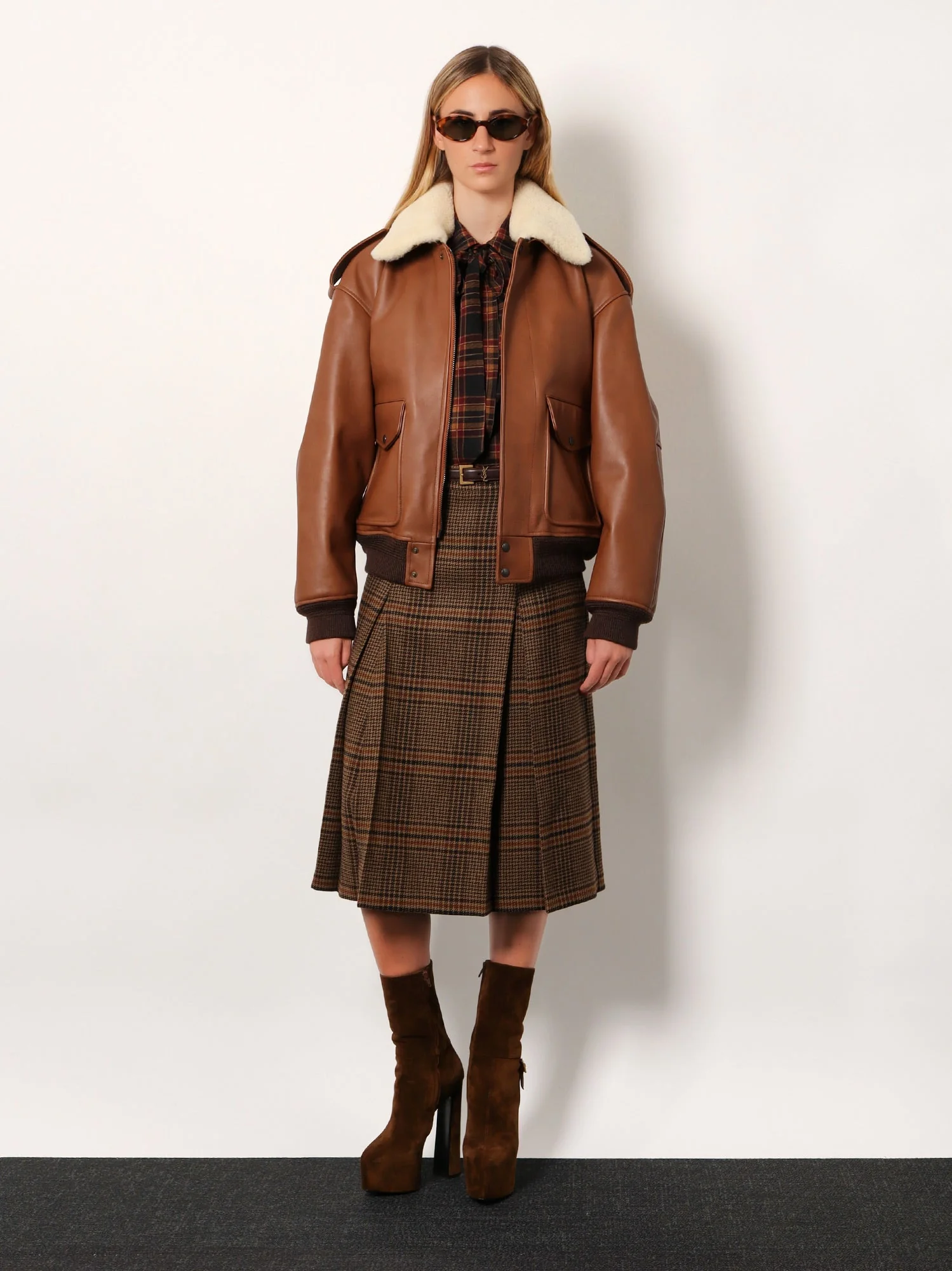 Saint Laurent Leather Bomber Jacket With Shearling Collar - Image 2
