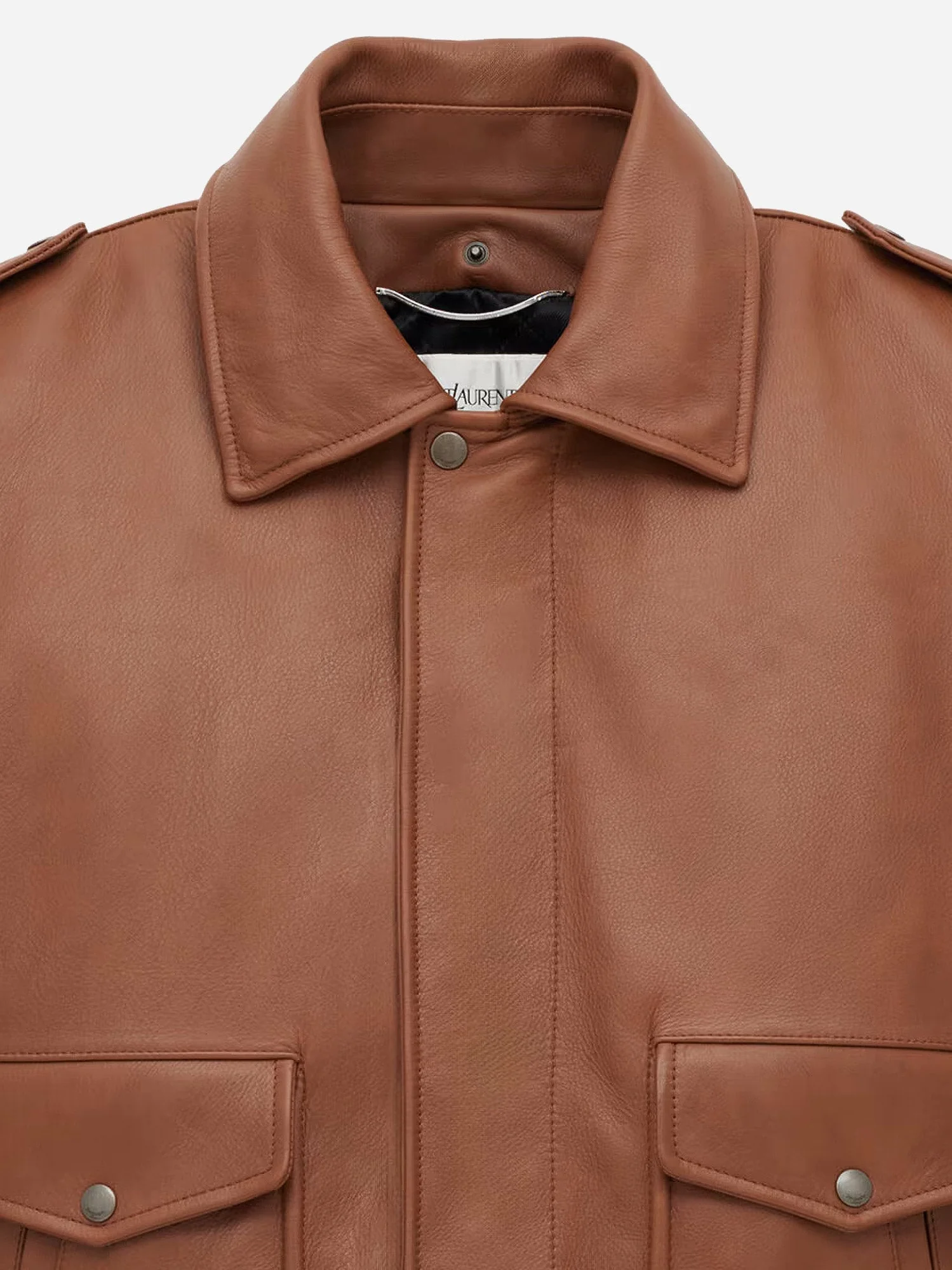 Saint Laurent Leather Bomber Jacket With Shearling Collar - Image 5