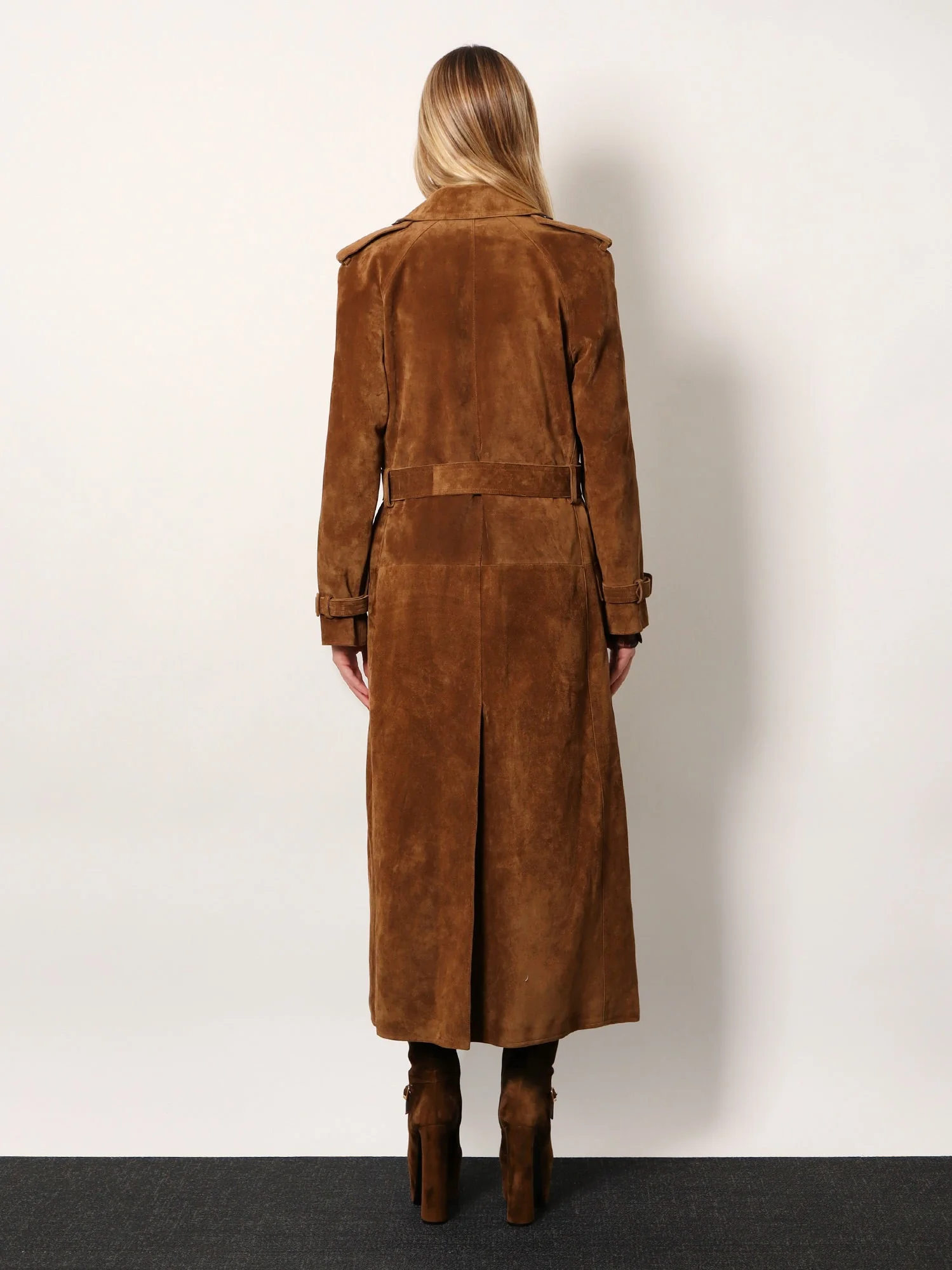 Saint Laurent Long Double-Breasted Suede Trench Coat - Image 3