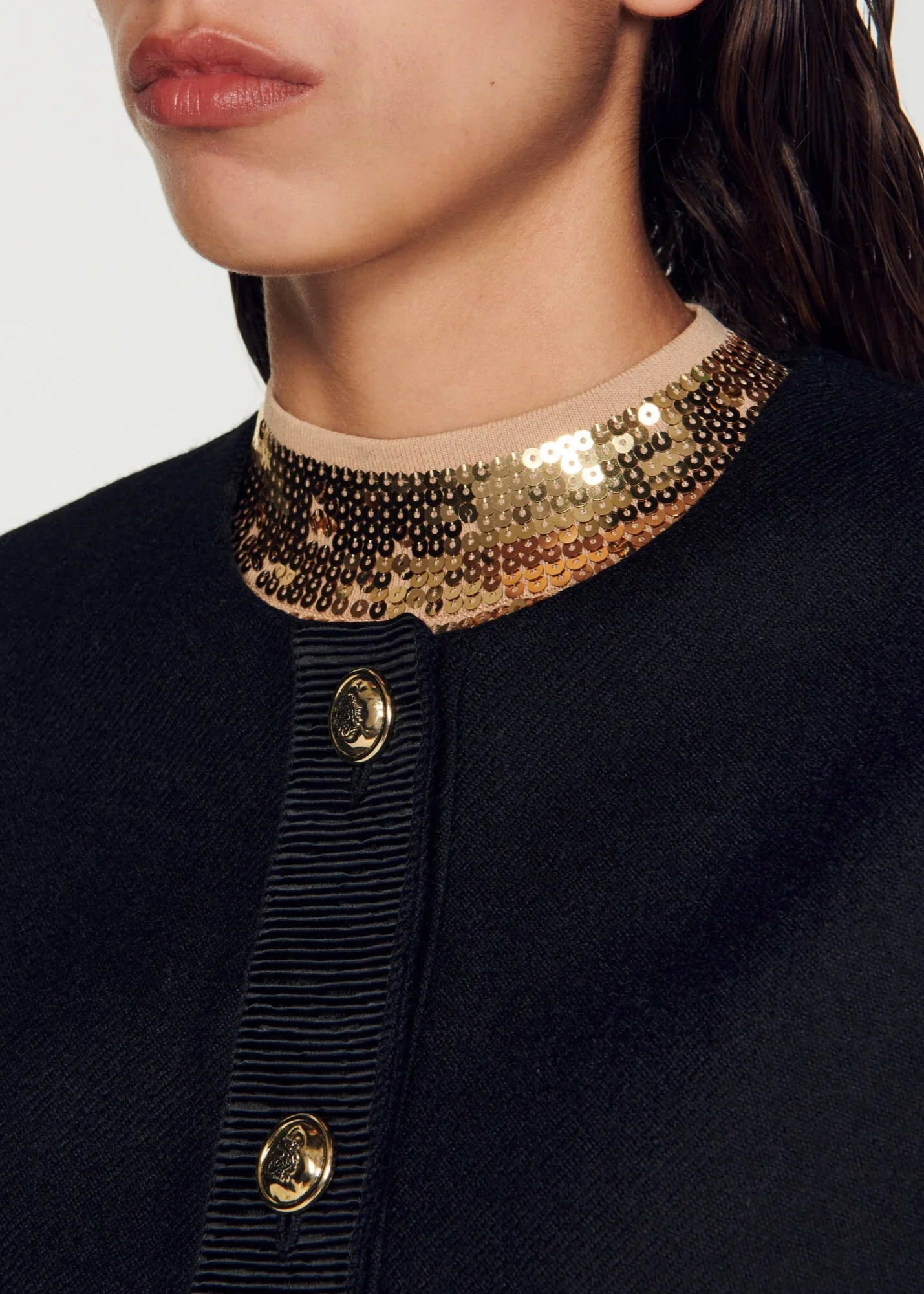 Sandro Cropped Jacket with Contrast Cuffs and Gold Buttons - Image 6