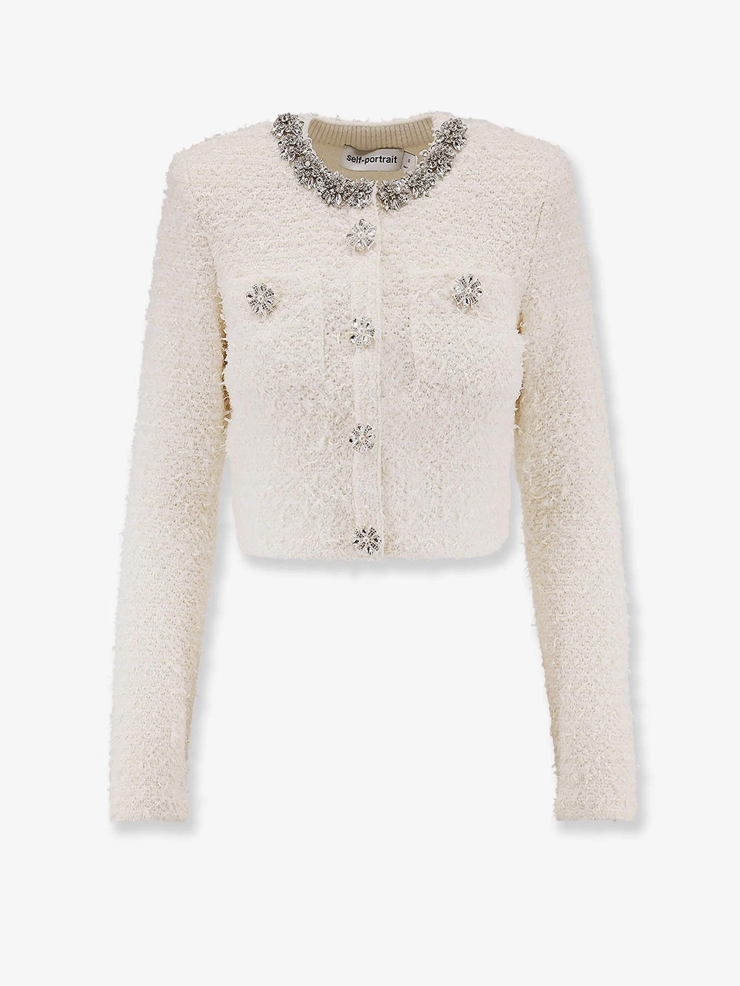 Self Portrait Cotton Blend Cardigan With Rhinestones
